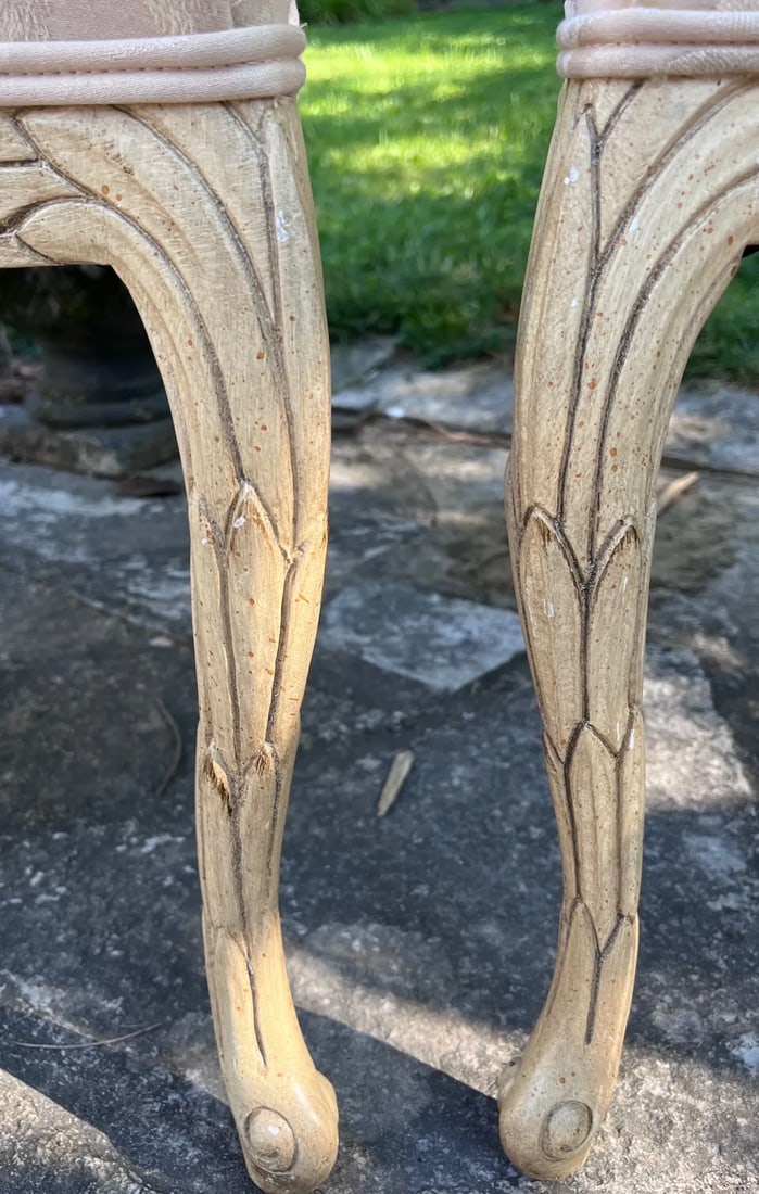 MCM French Style Faux Bois Carved Cream Chairs - A Pair - 4