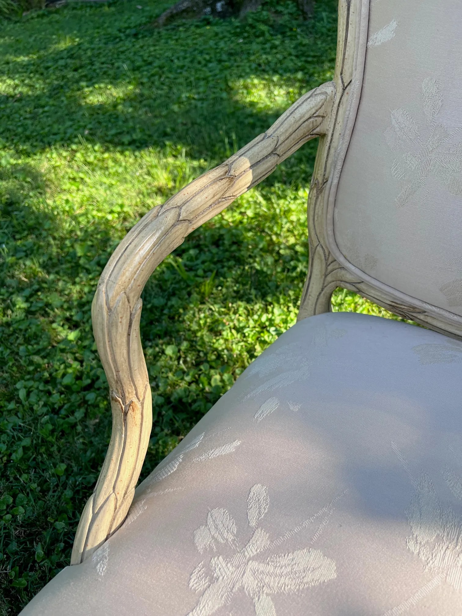 MCM French Style Faux Bois Carved Cream Chairs - A Pair - 6