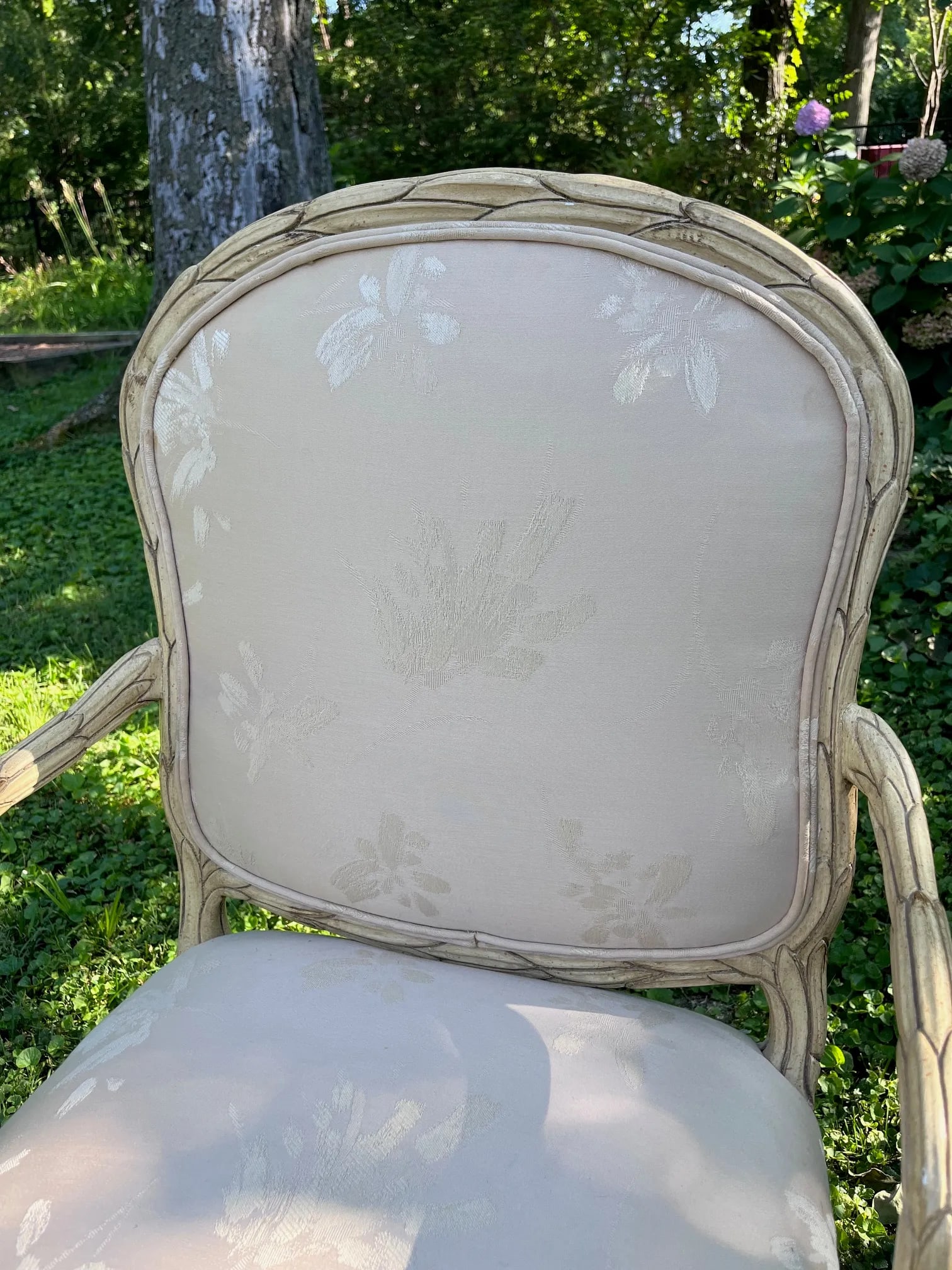 MCM French Style Faux Bois Carved Cream Chairs - A Pair - 7