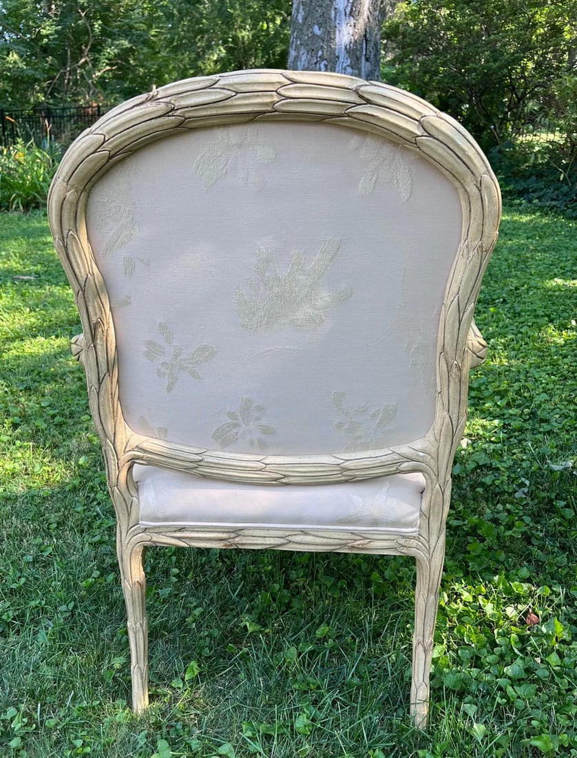 MCM French Style Faux Bois Carved Cream Chairs - A Pair - 8