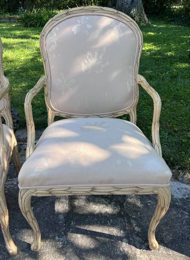MCM French Style Faux Bois Carved Cream Chairs - A Pair - 9