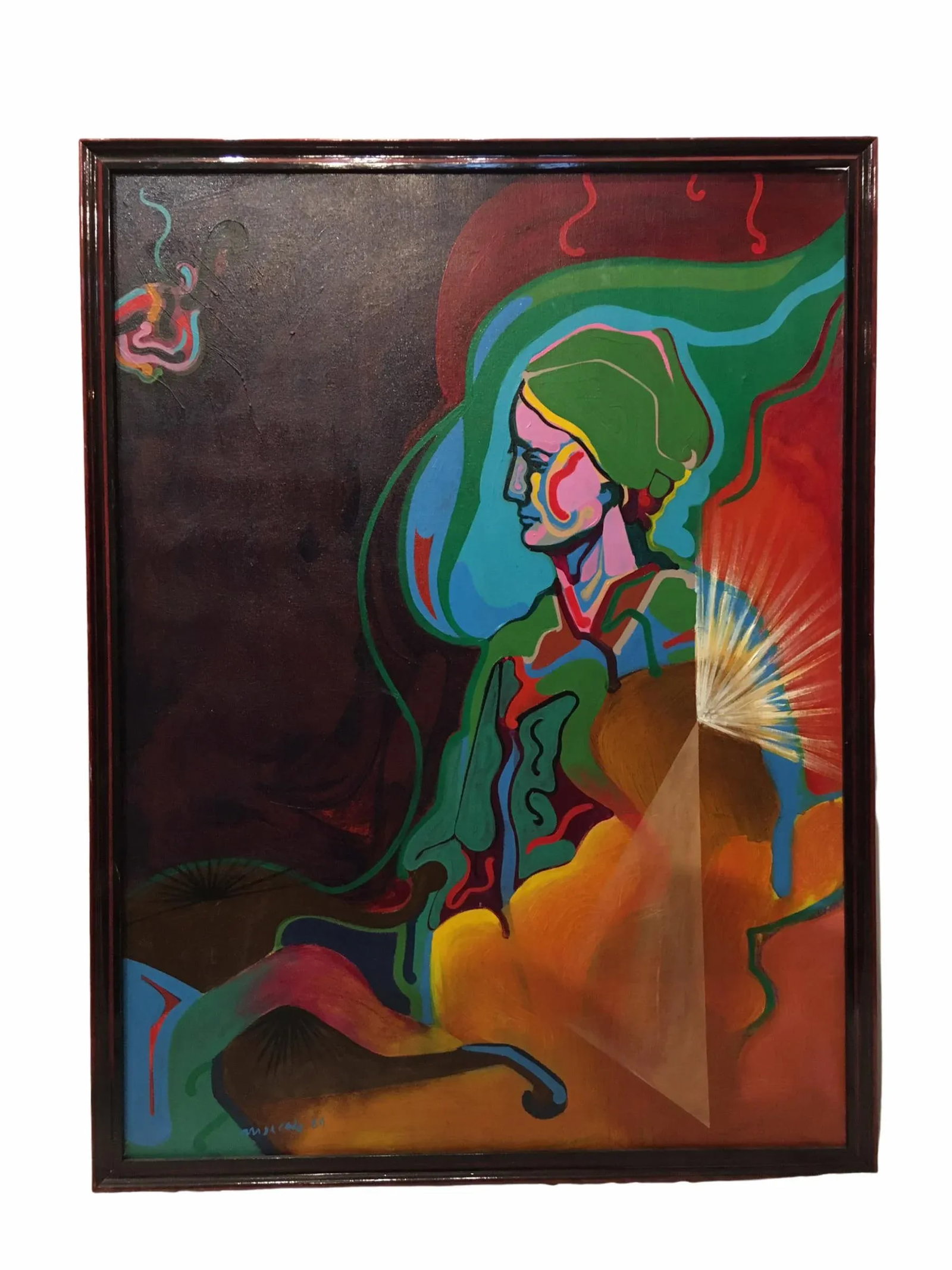 Vintage Mid-Century Colorful Figurative Abstract Oil on Canvas Portrait Painting - 12