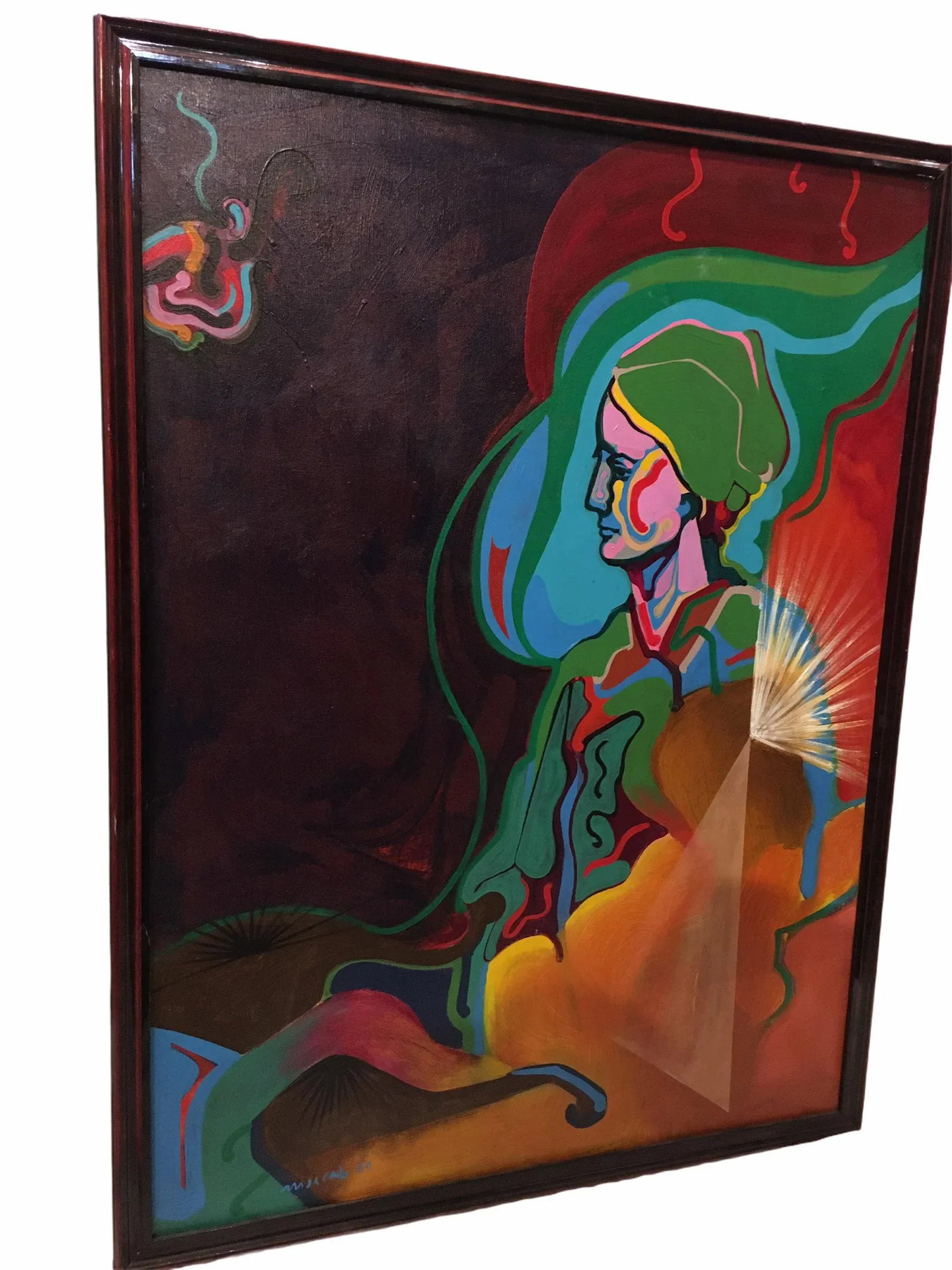 Vintage Mid-Century Colorful Figurative Abstract Oil on Canvas Portrait Painting - 2