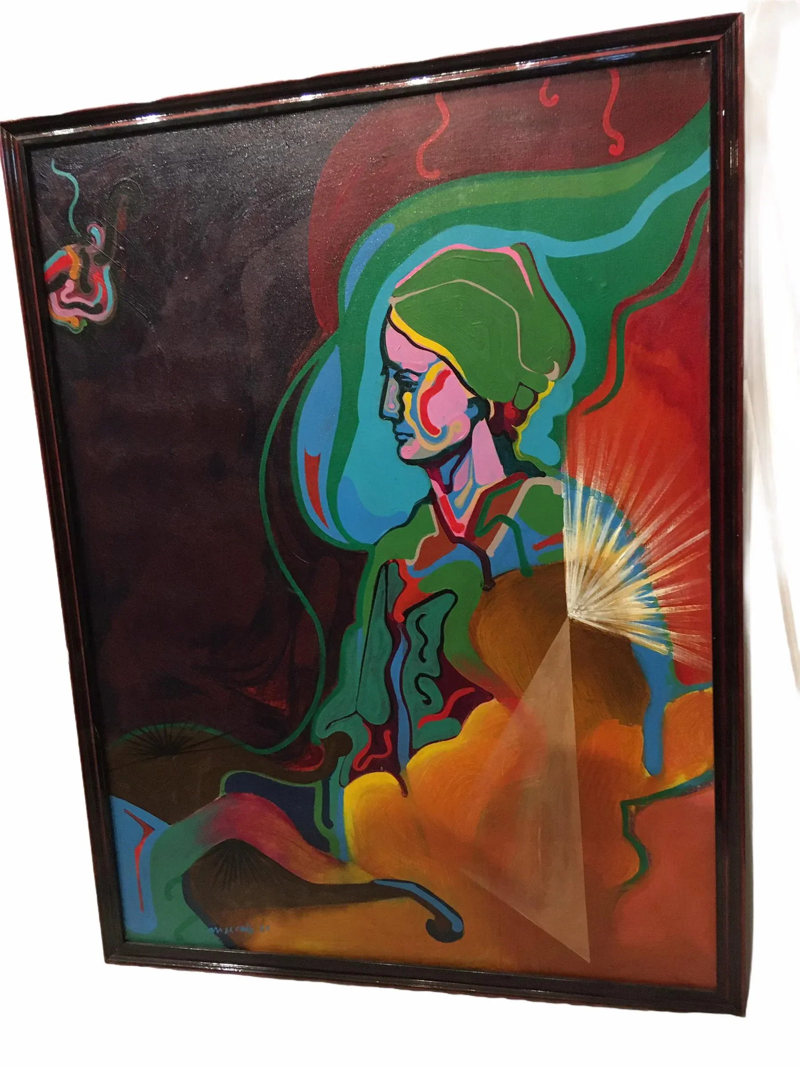 Vintage Mid-Century Colorful Figurative Abstract Oil on Canvas Portrait Painting - 3