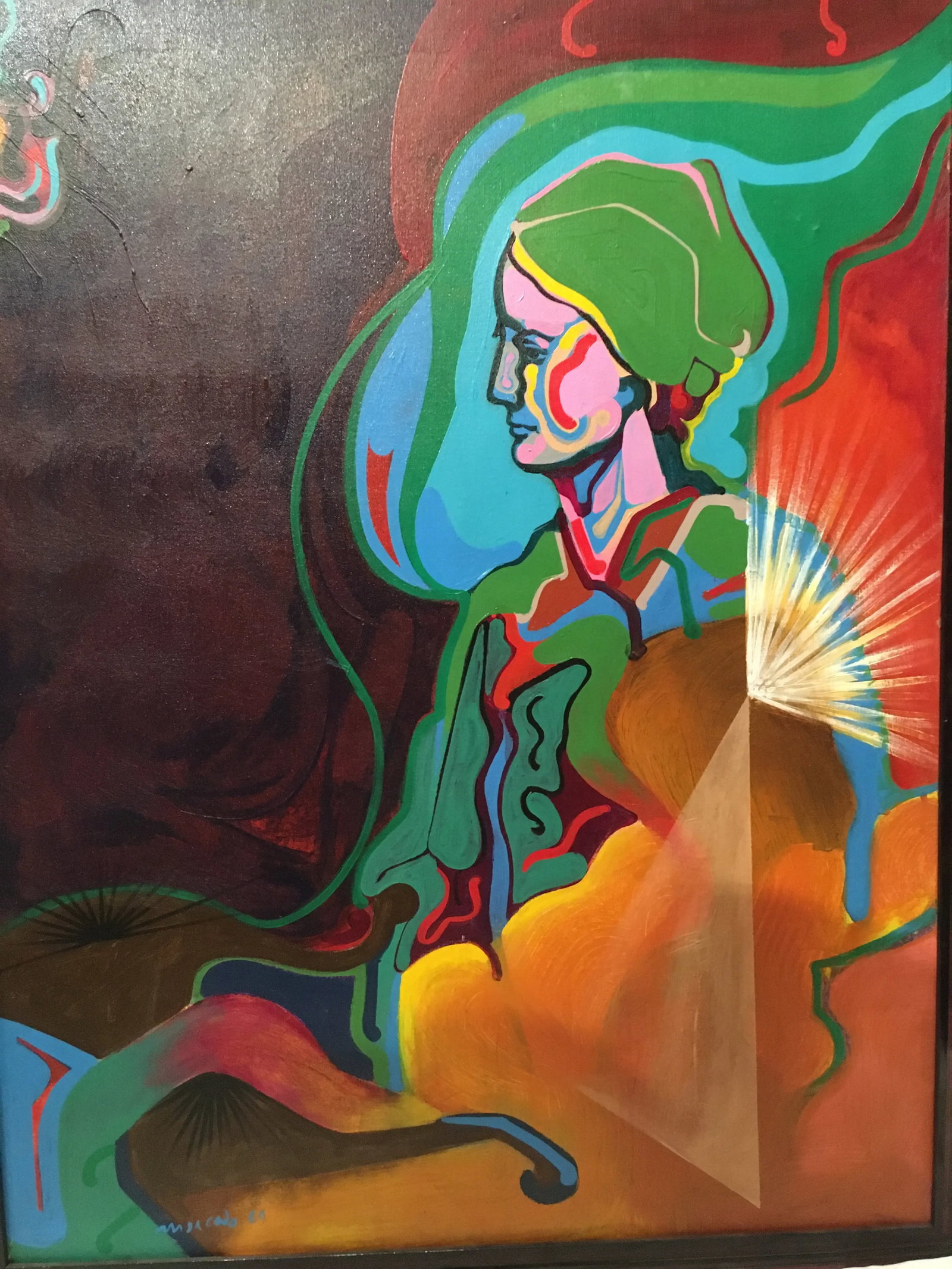 Vintage Mid-Century Colorful Figurative Abstract Oil on Canvas Portrait Painting - 4
