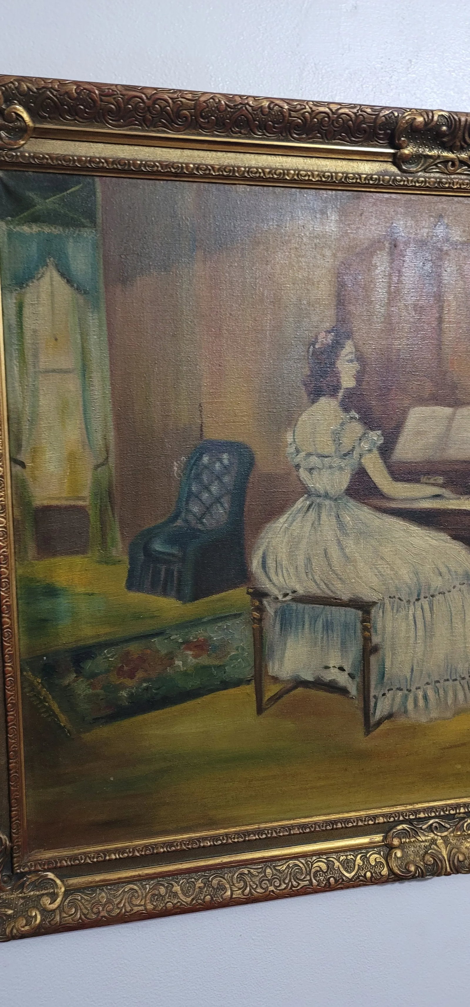 Le Feuvre 19th-Century Genre Painting Woman Playing the Piano Victorian, Framed - 11