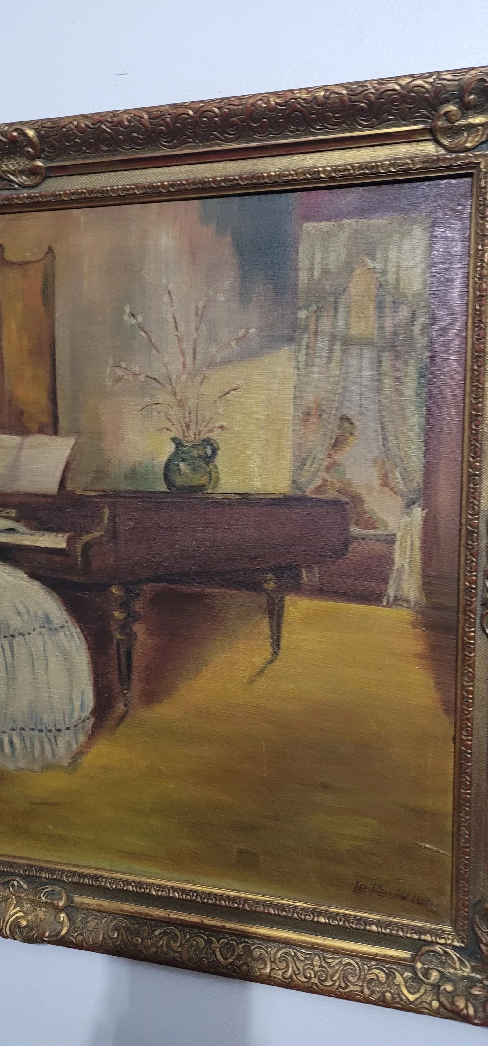 Le Feuvre 19th-Century Genre Painting Woman Playing the Piano Victorian, Framed - 4