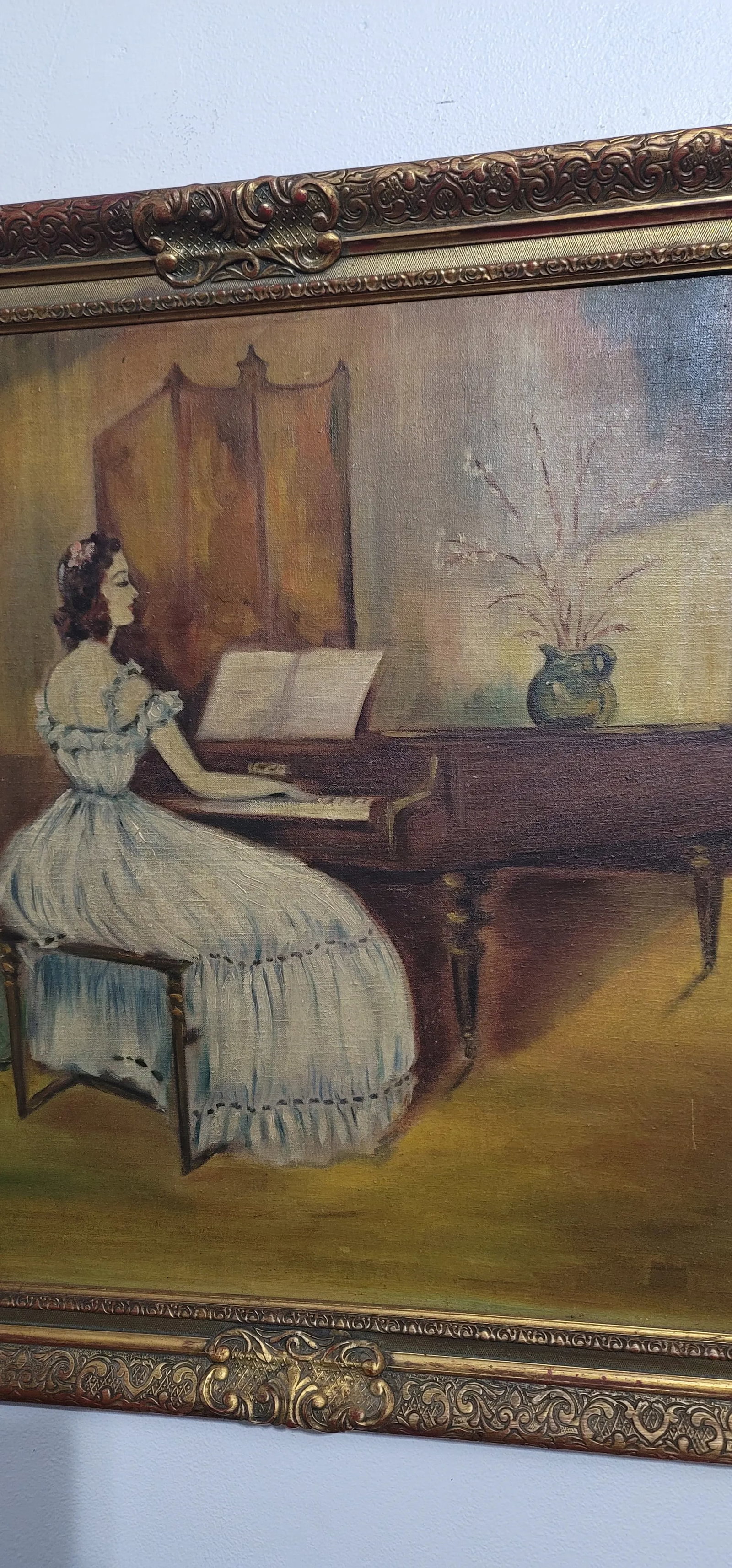 Le Feuvre 19th-Century Genre Painting Woman Playing the Piano Victorian, Framed - 5
