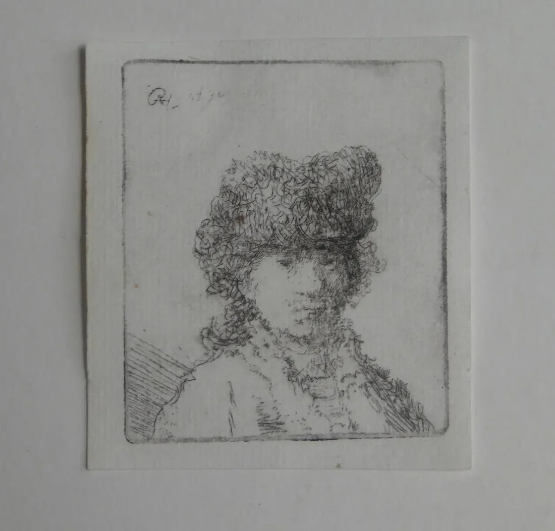 Original Rembrandt Van Rijn Self Portrait in Fur Cap 1630 - 2