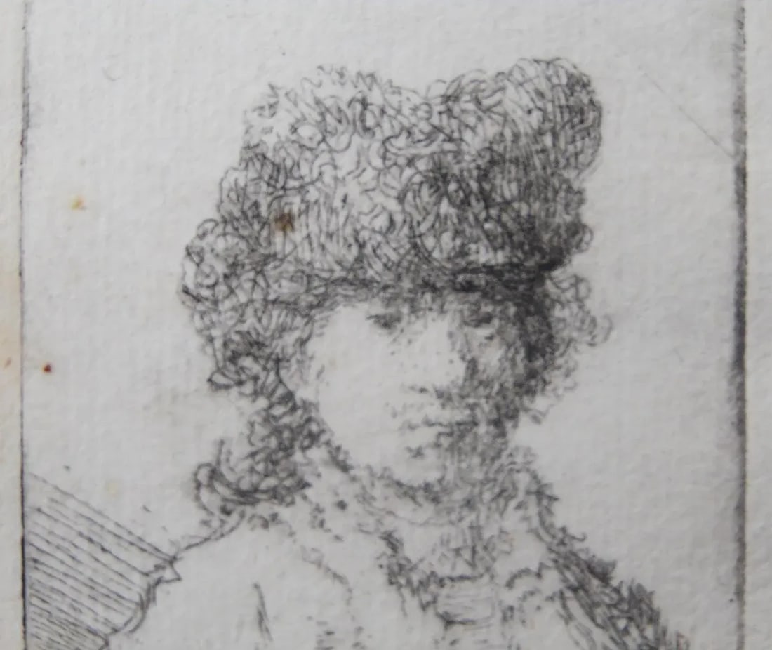 Original Rembrandt Van Rijn Self Portrait in Fur Cap 1630 - 3