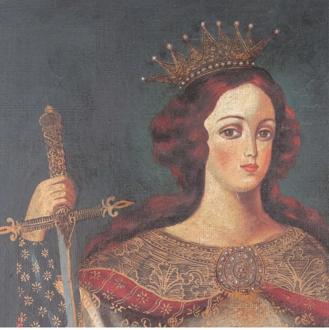 Oil Painting on Canvas Spanish Colonial School 19th Century Saint Catherine of Alexandria - 3