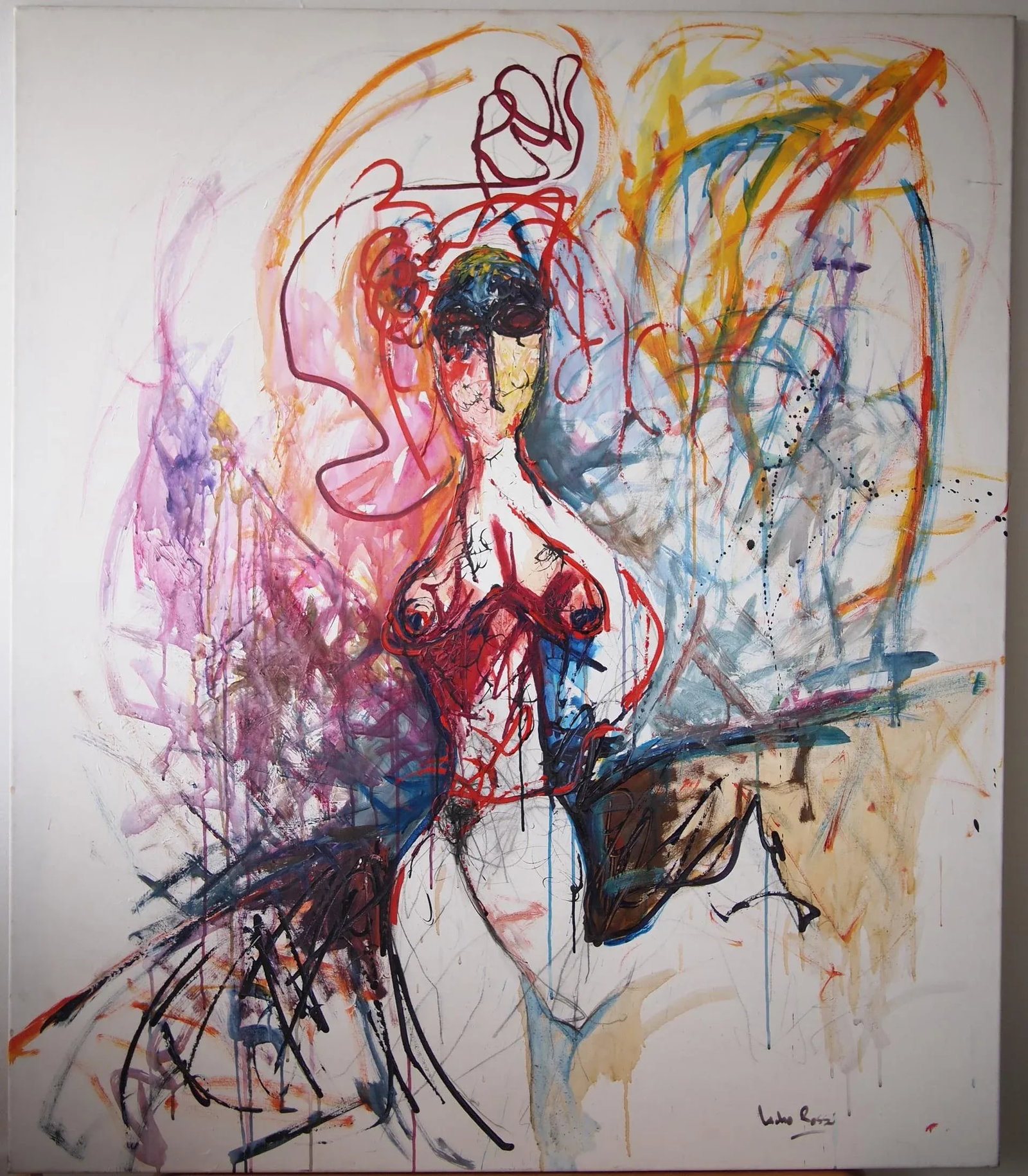 Original Lucho Rossi Large-Scale Abstract Expressionist Female Portrait Acrylic on Canvas Painting - 12