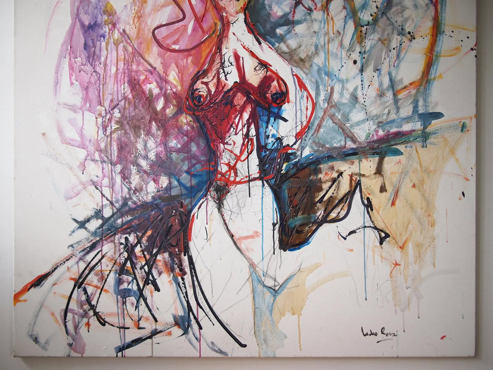 Original Lucho Rossi Large-Scale Abstract Expressionist Female Portrait Acrylic on Canvas Painting - 3
