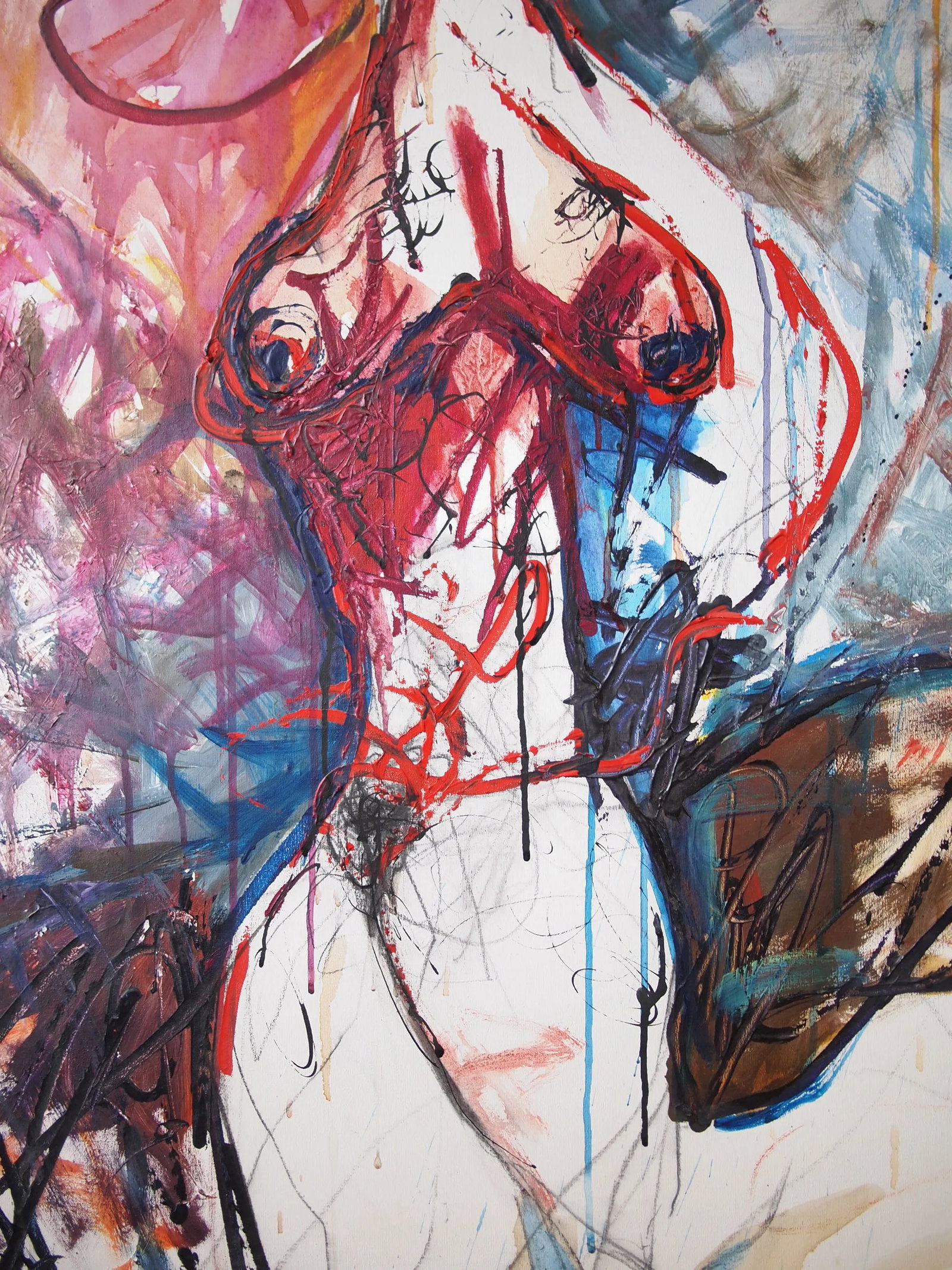 Original Lucho Rossi Large-Scale Abstract Expressionist Female Portrait Acrylic on Canvas Painting - 5