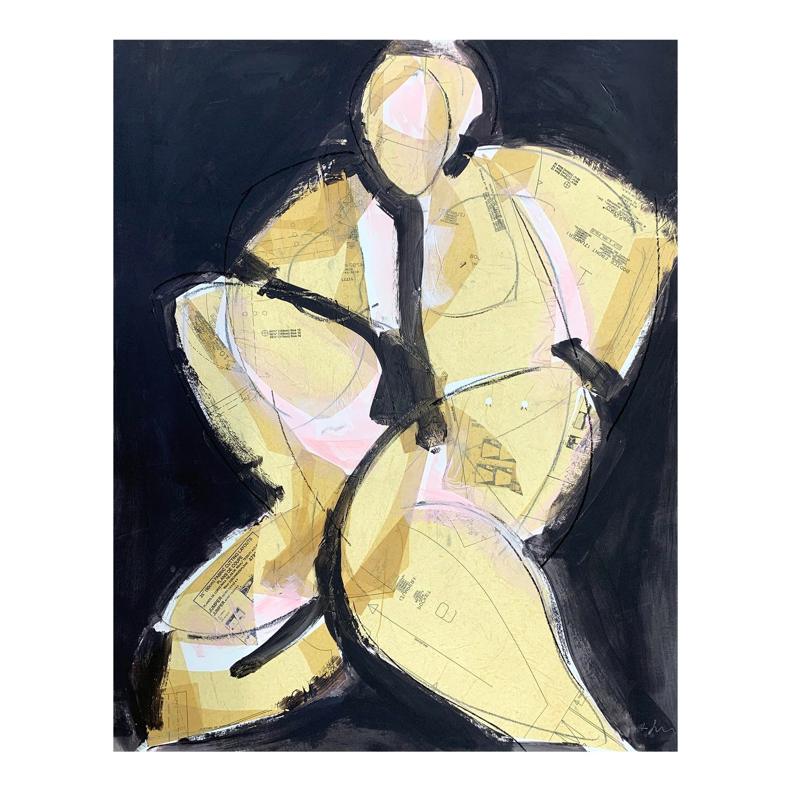 Figurative Fold I, Abstract Figurative Fabric Pattern Collage Painting (1 of 4)