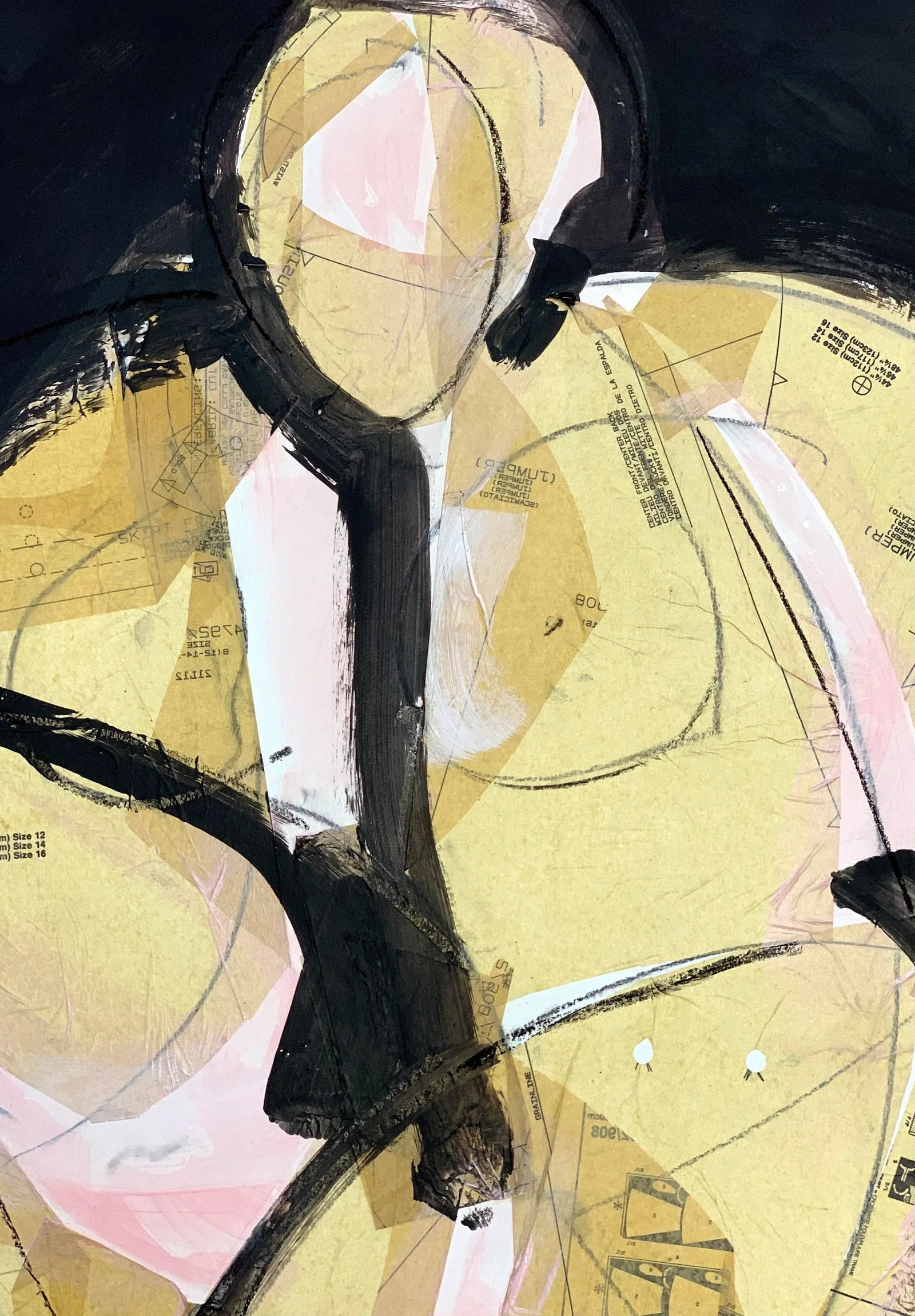 Figurative Fold I, Abstract Figurative Fabric Pattern Collage Painting - 2
