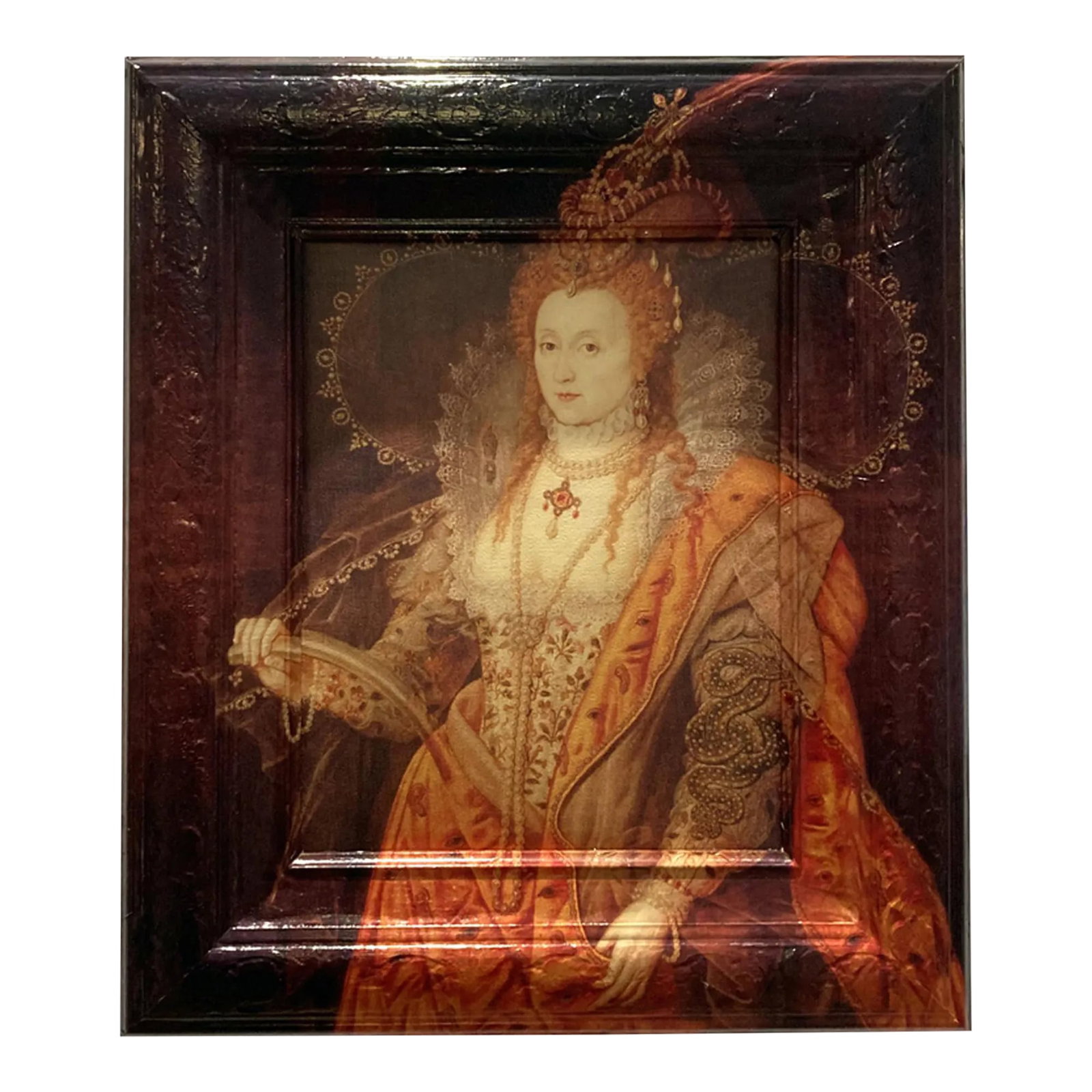 Elizabeth Runneth Over - Framed Artwork Reinterpreted by Dwm | Maloos: 13" W x 15" H x 2" D Portraits Of Queen Elizabeth I (1533-1603) Hampton Court Palace Reinterpreted by DWM | MALOOS This Wall Art is simpatico with Maloos' idea that; what is old can be new again.