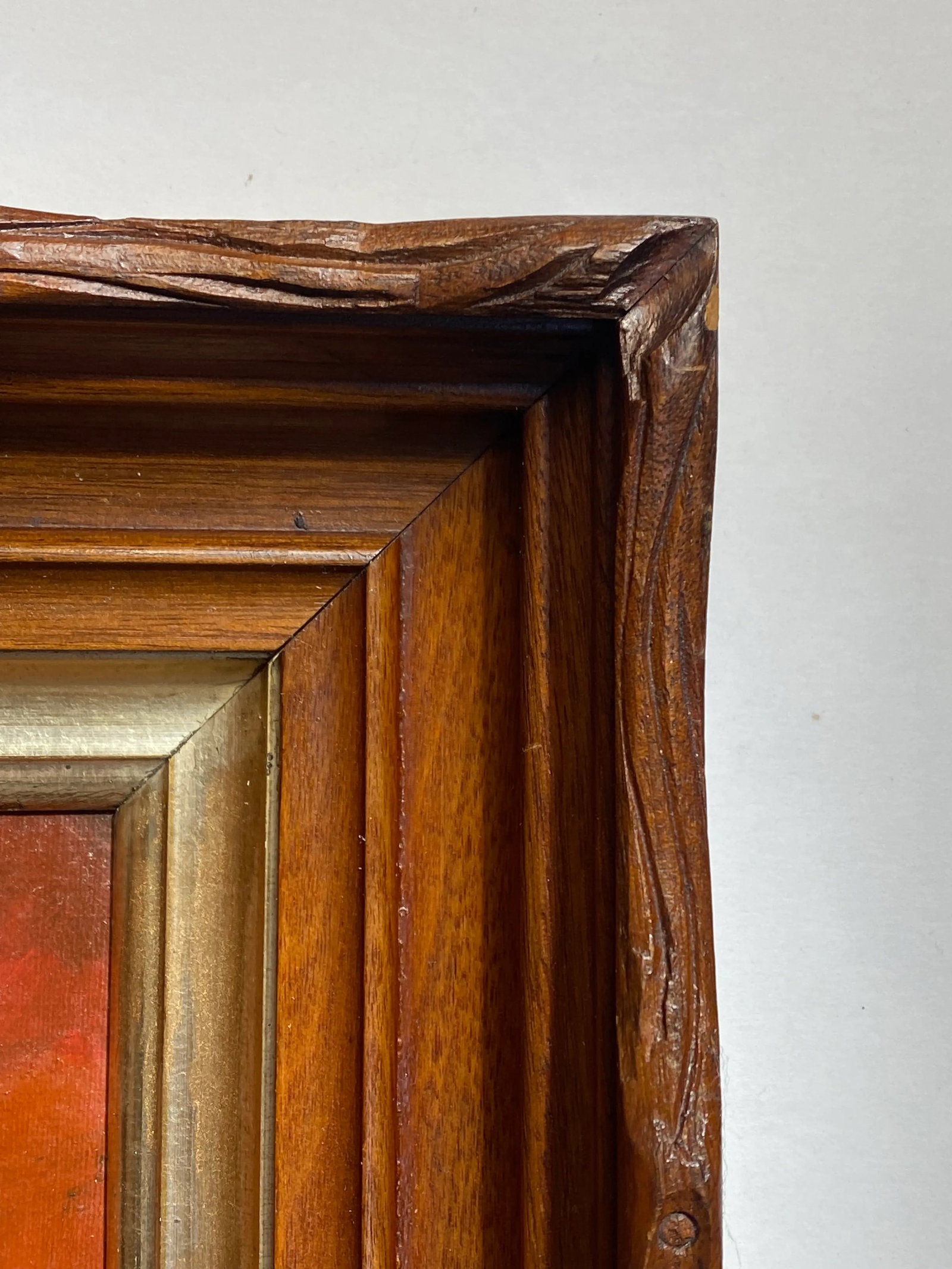 Mid 20th Century Original Mid Century Abstract Landscape Oil Painting in Antique Carved Wood Frame - 10
