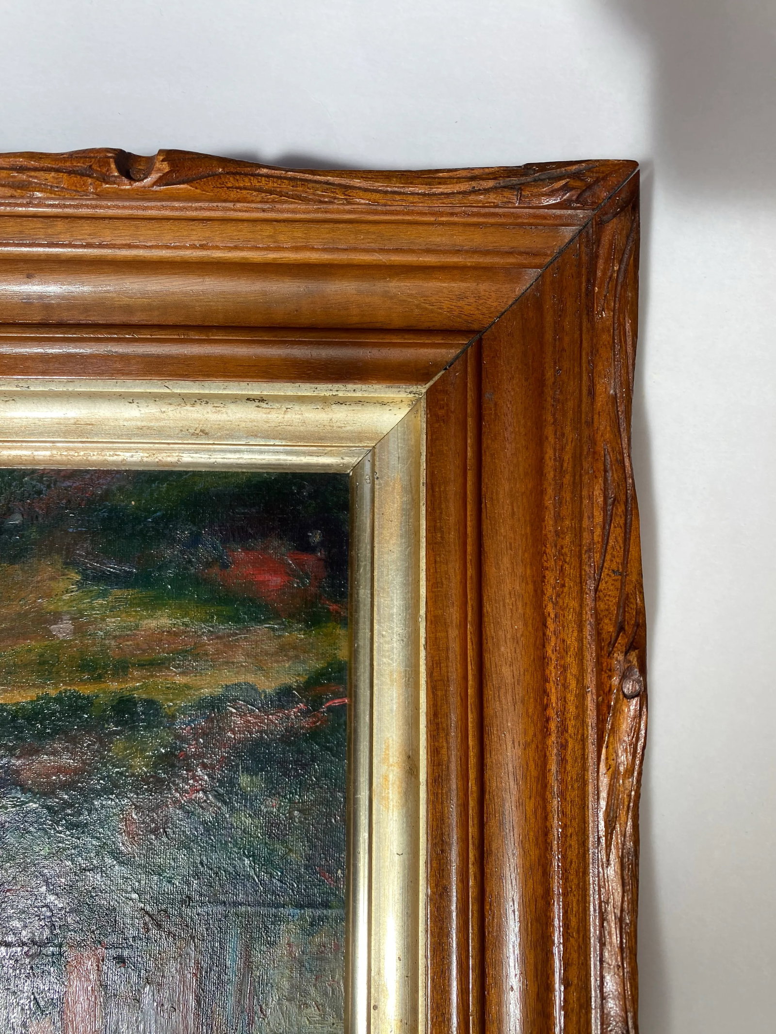 Mid 20th Century Original Mid Century Abstract Landscape Oil Painting in Antique Carved Wood Frame - 11