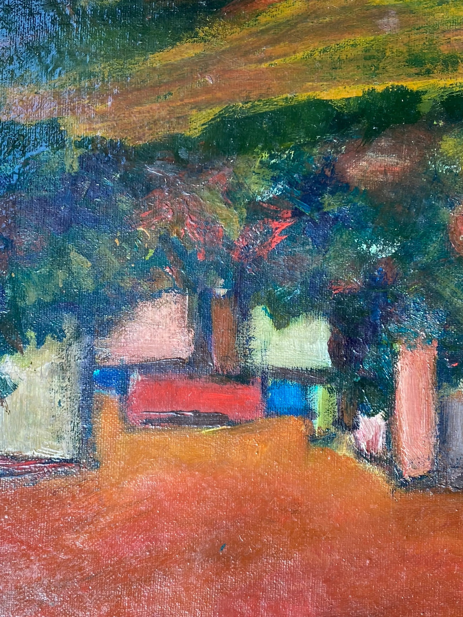 Mid 20th Century Original Mid Century Abstract Landscape Oil Painting in Antique Carved Wood Frame - 12