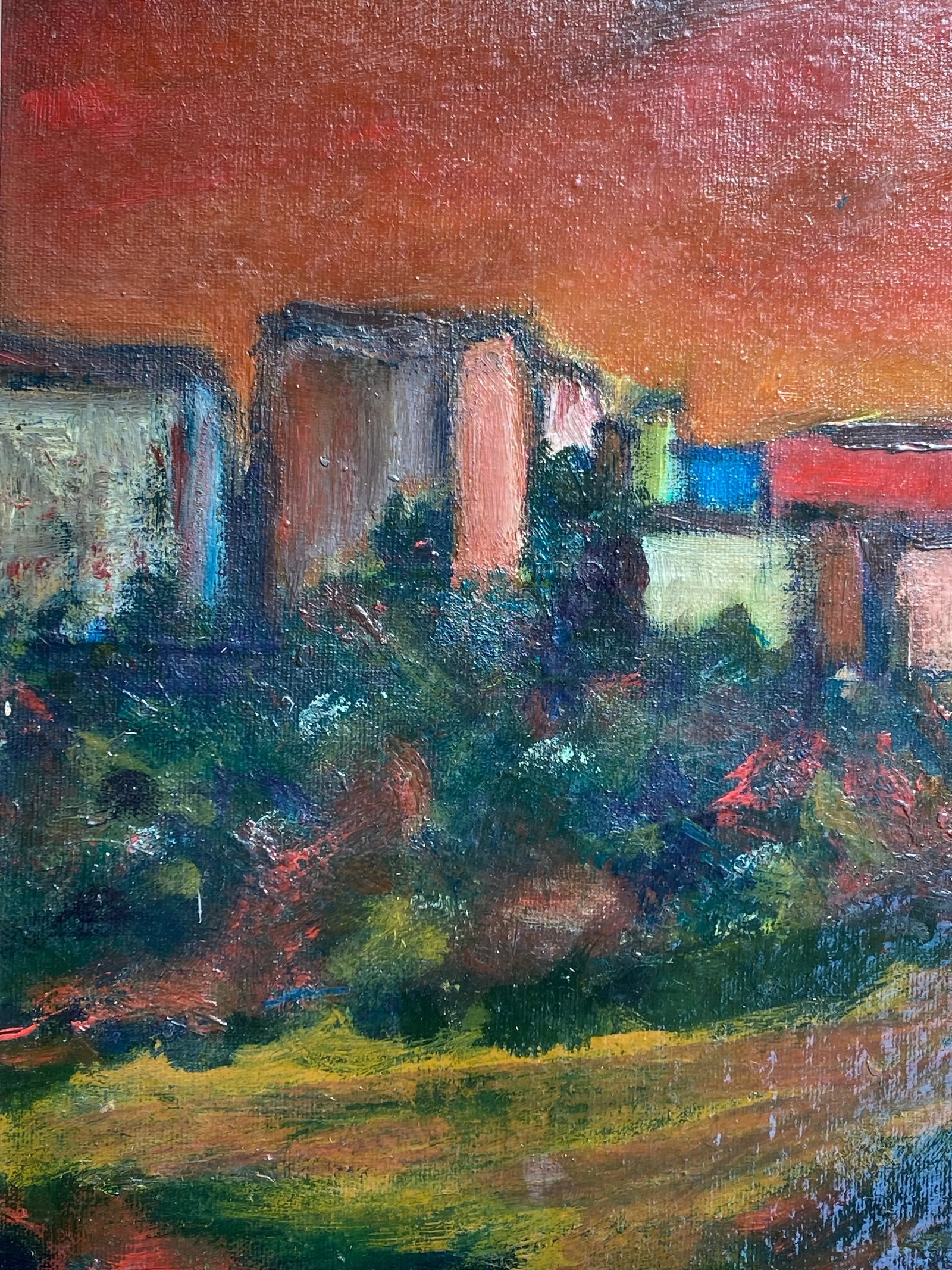 Mid 20th Century Original Mid Century Abstract Landscape Oil Painting in Antique Carved Wood Frame - 5
