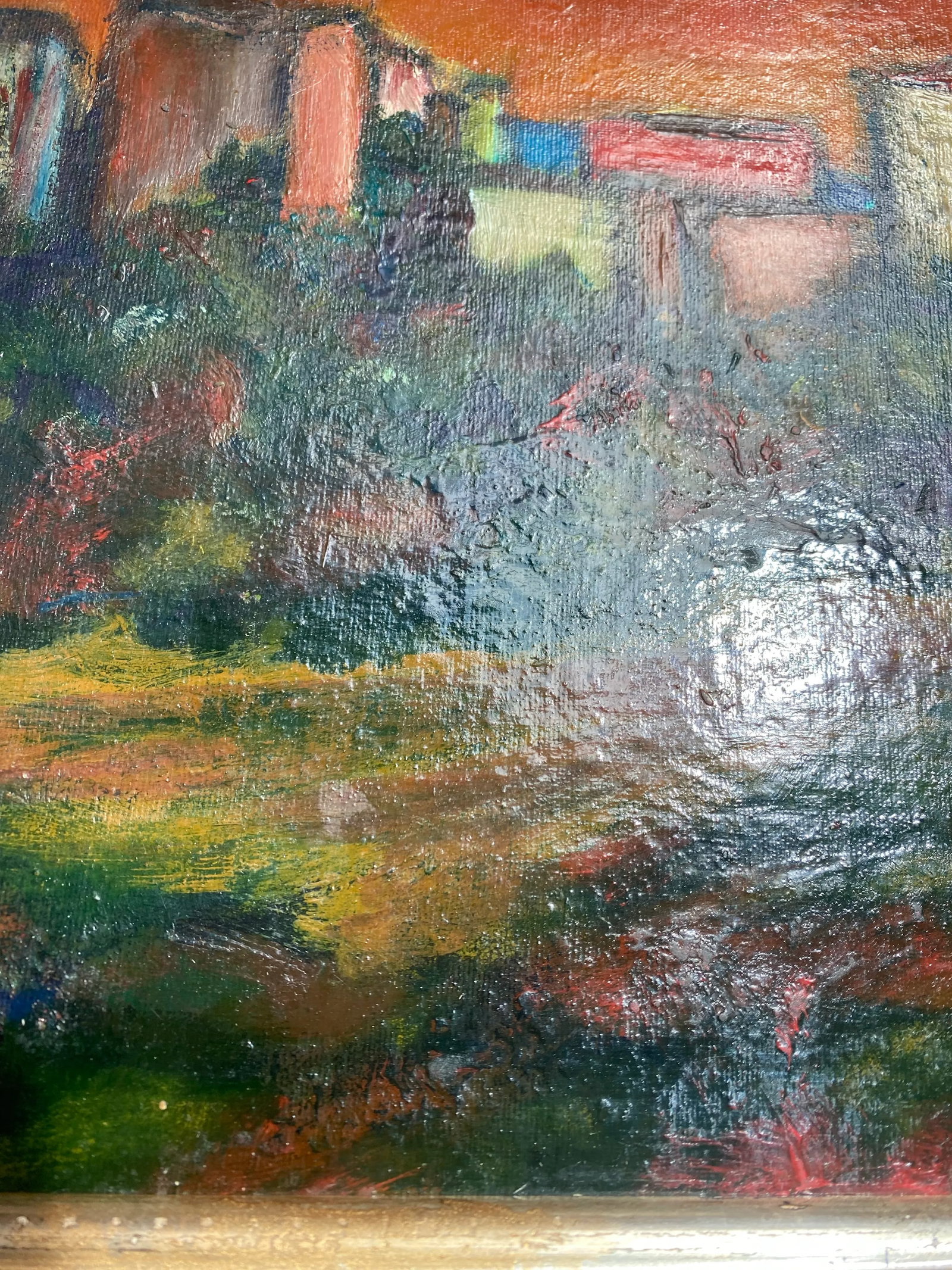 Mid 20th Century Original Mid Century Abstract Landscape Oil Painting in Antique Carved Wood Frame - 6