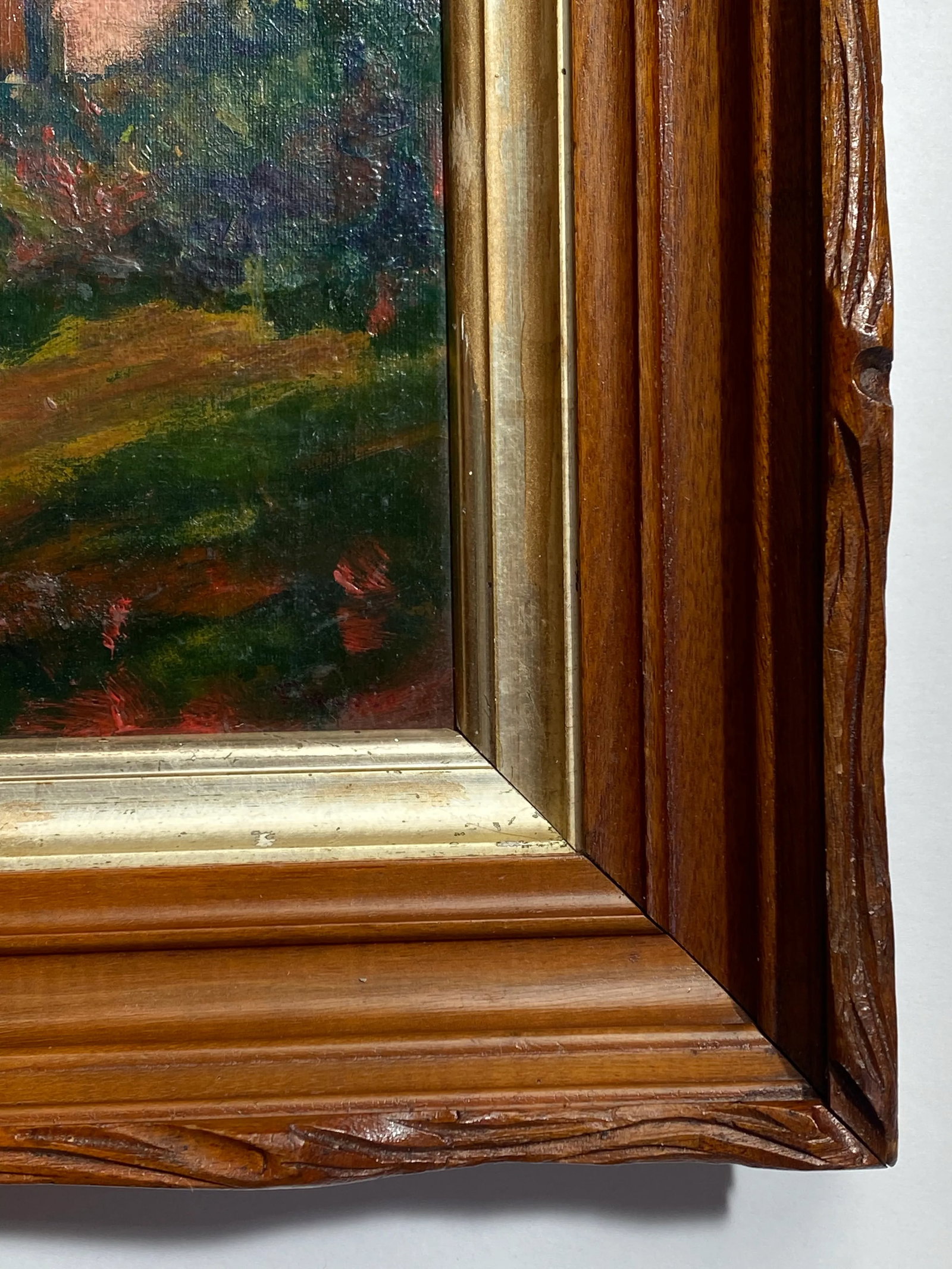 Mid 20th Century Original Mid Century Abstract Landscape Oil Painting in Antique Carved Wood Frame - 8
