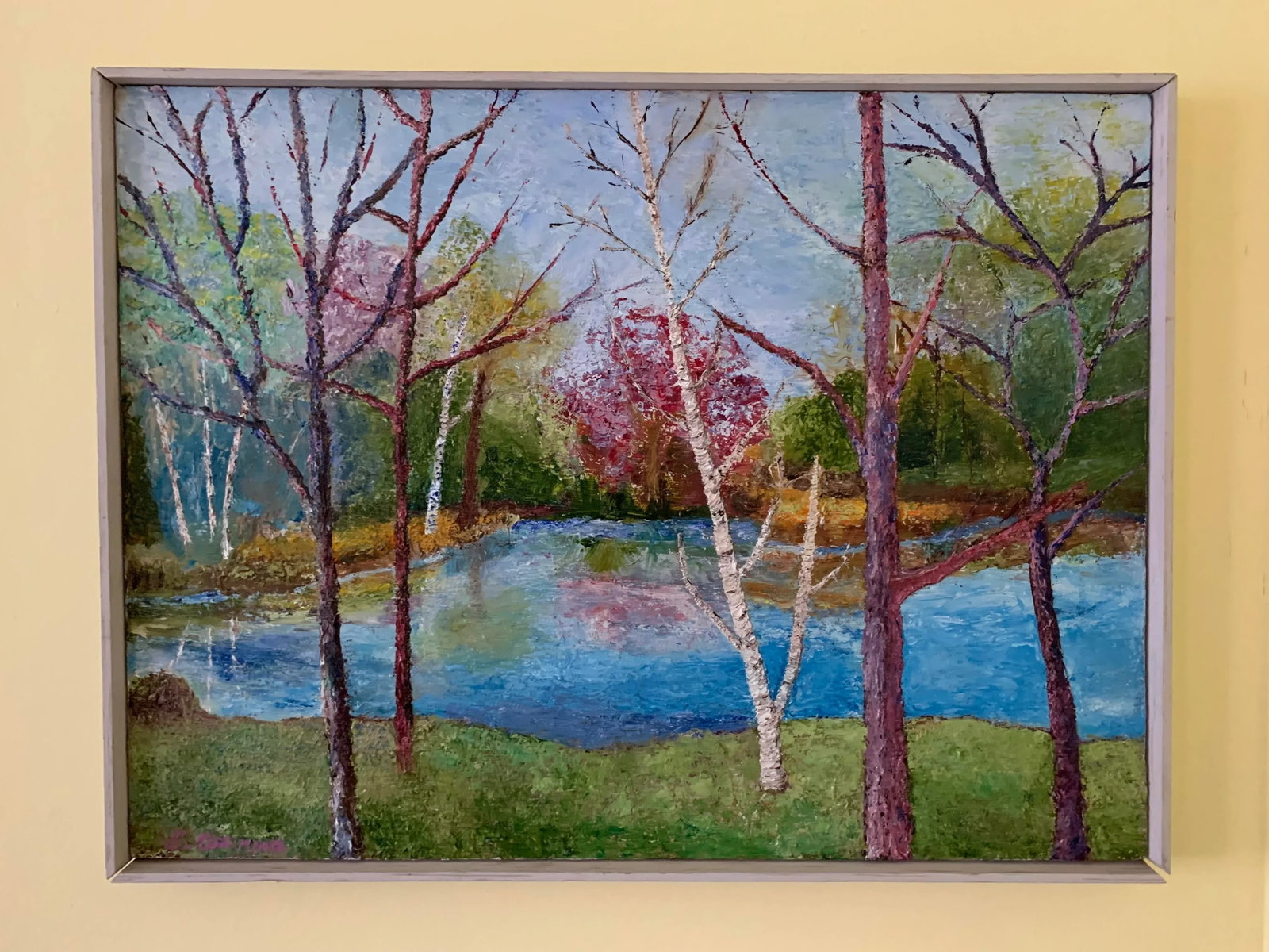 1960s Vintage Oil Painting - Spring Landscape, Framed - 2