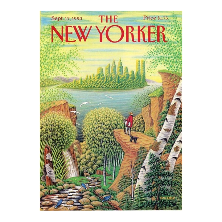 1990 Vintage New Yorker Cover, September 17 (Bob Knox), Original New Yorker Magazine Cover, New York: Original vintage New Yorker magazine cover dated September 17, 1990 featuring a New York City and Hiking theme. Based on an illustration by Bob Knox (b. 1953). This is an authentic New Yorker
