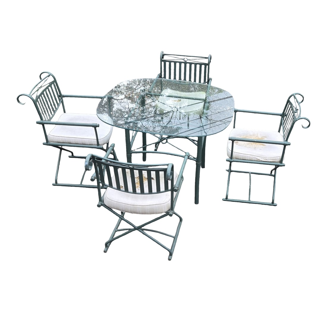 Vintage Wrought Iron Outdoor Patio Table With 4 Directors Chairs (1 of 11)