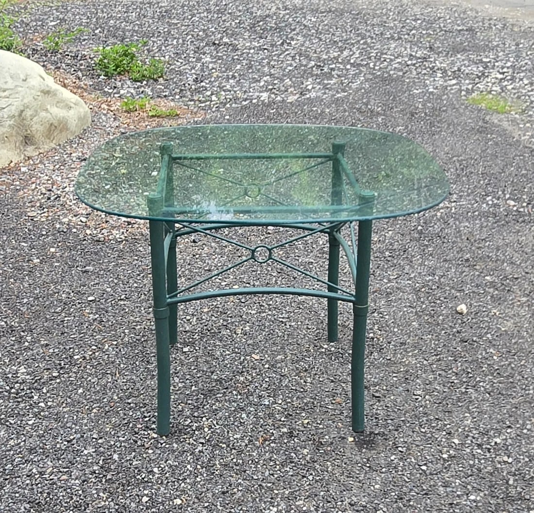 Vintage Wrought Iron Outdoor Patio Table With 4 Directors Chairs - 3