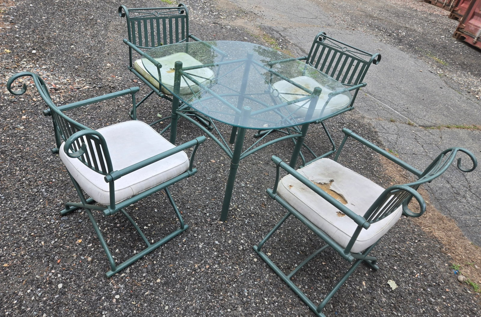 Vintage Wrought Iron Outdoor Patio Table With 4 Directors Chairs - 5