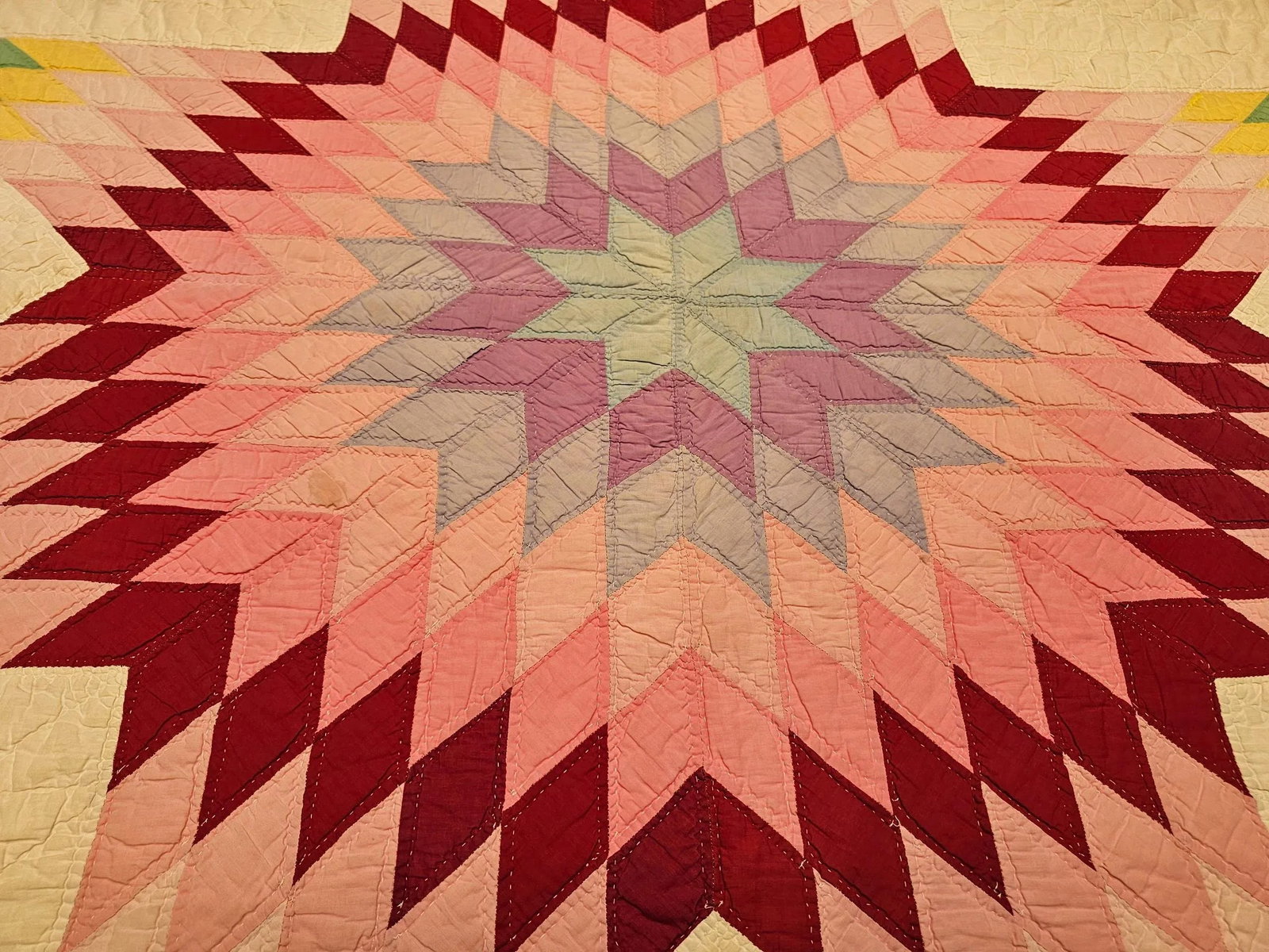 Vintage Hand-Stitched Lone Star Quilt, Early 20th Century - 11