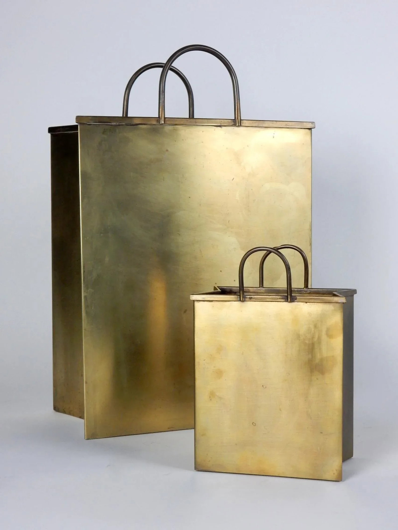 1960's Italian Brass Shopping Bag Set Magazine and Letter Holders - A Pair - 2