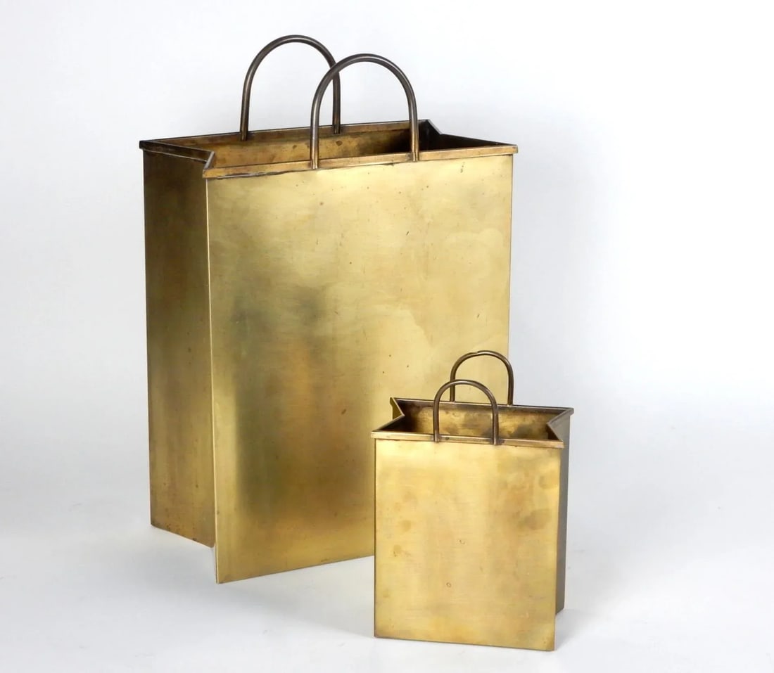 1960's Italian Brass Shopping Bag Set Magazine and Letter Holders - A Pair - 8