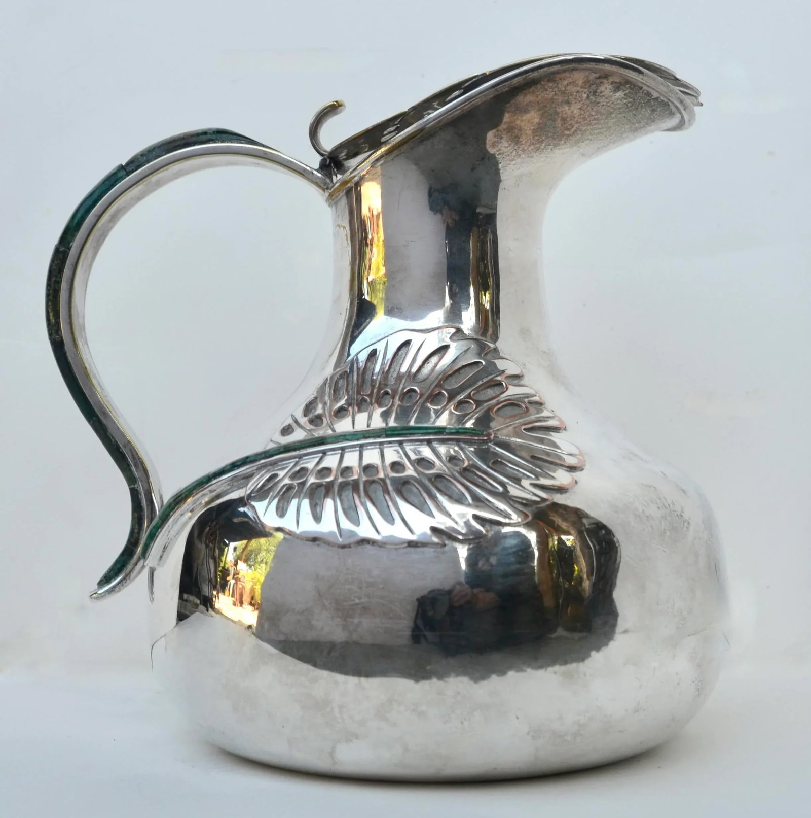 Los Castillo Silverplate Malachite Leaf Pitcher 1960s - 5