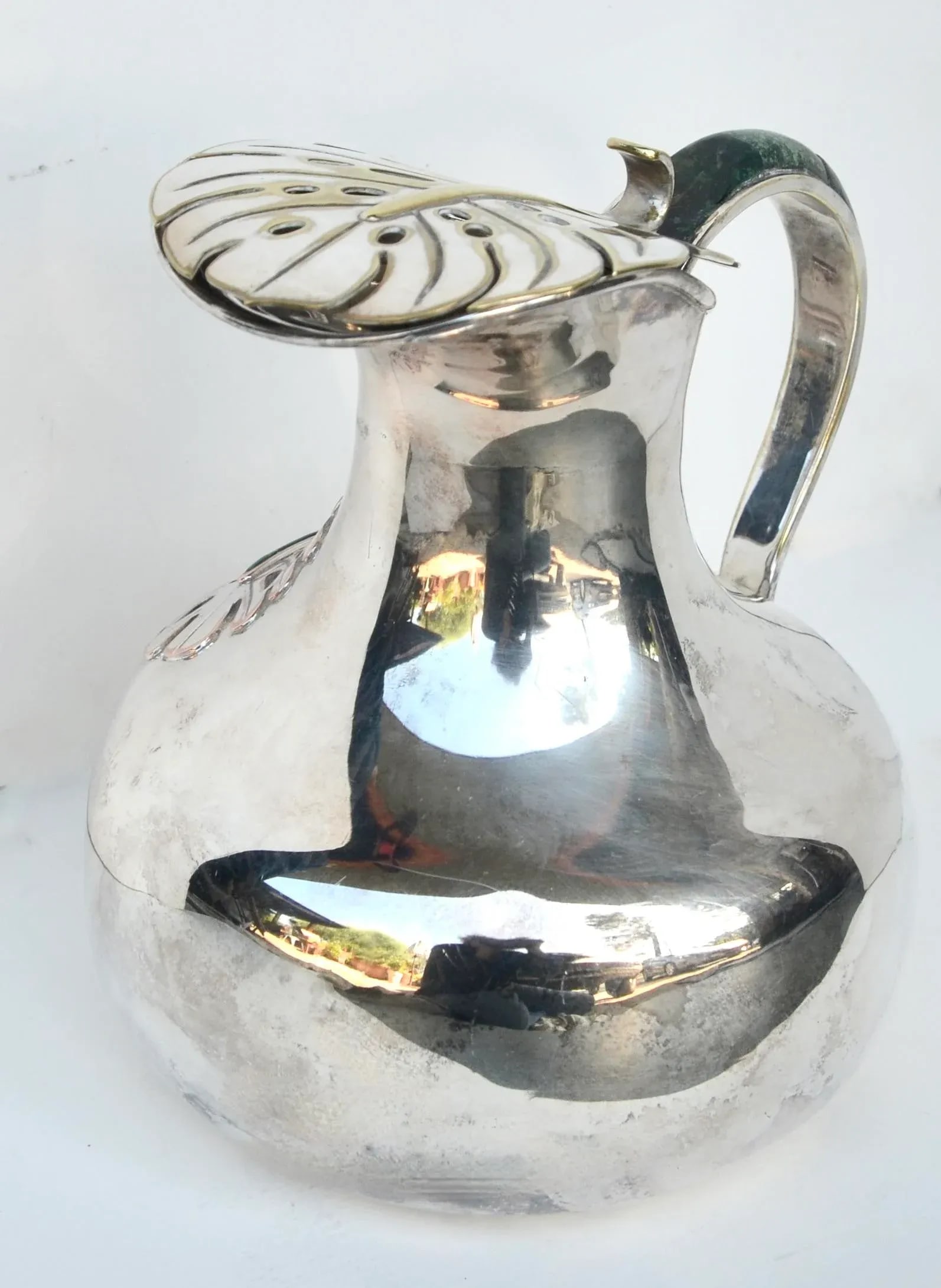Los Castillo Silverplate Malachite Leaf Pitcher 1960s - 6