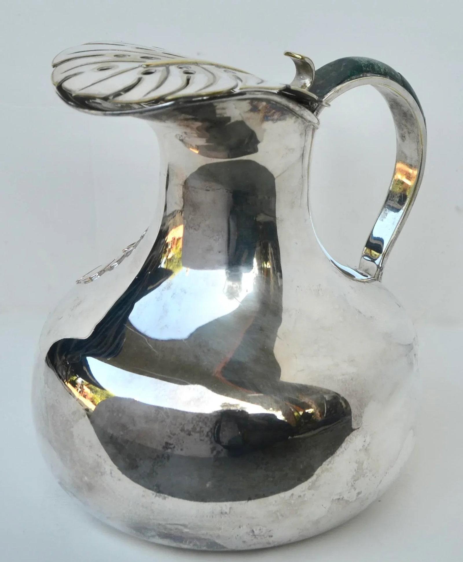 Los Castillo Silverplate Malachite Leaf Pitcher 1960s - 7
