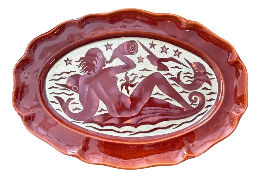 Mermaid With Dolphins & Starfish Art Deco Platter by Mequinion (1 of 4)
