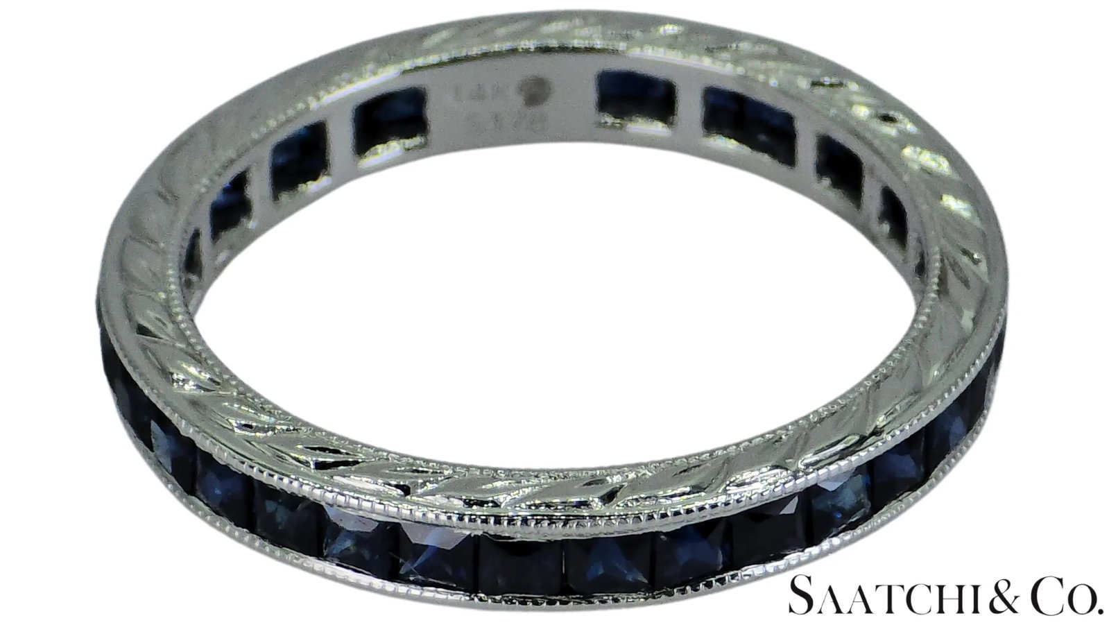 Mid 20th Century Vintage 14k White Gold Ring 2 Ct Natural Sapphire, Elegant Design, Size 6 - 2