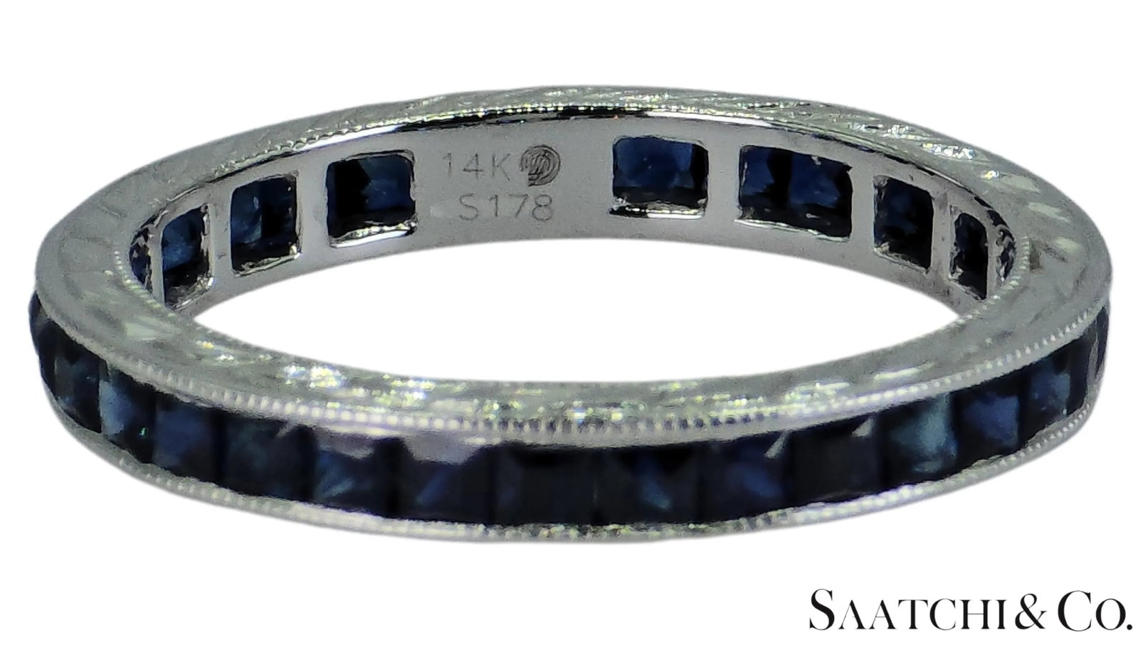 Mid 20th Century Vintage 14k White Gold Ring 2 Ct Natural Sapphire, Elegant Design, Size 6 - 4