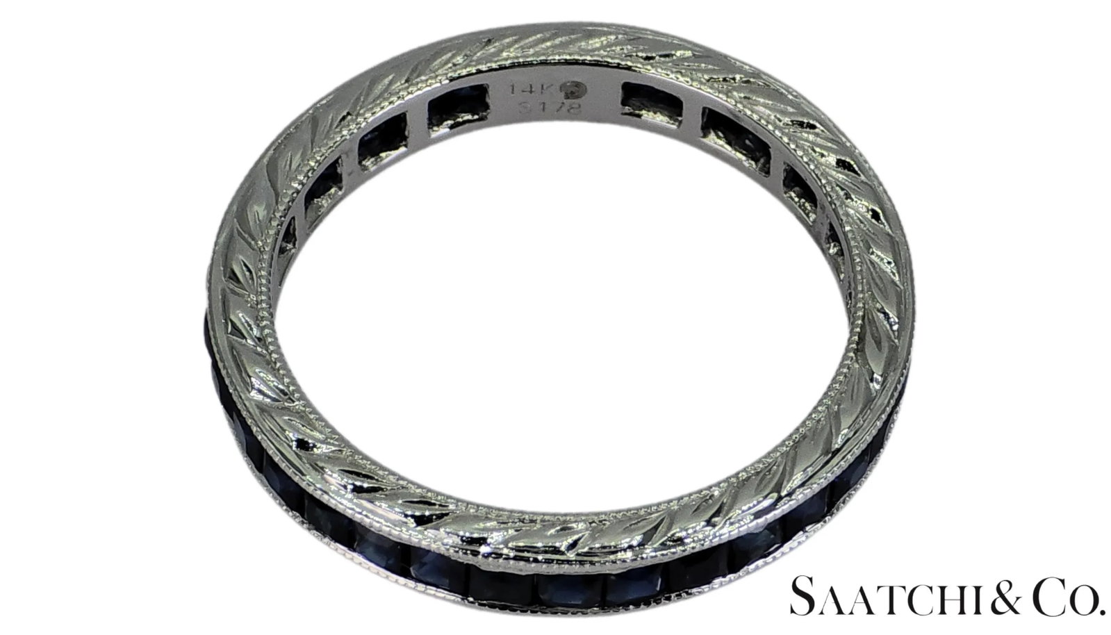 Mid 20th Century Vintage 14k White Gold Ring 2 Ct Natural Sapphire, Elegant Design, Size 6 - 8