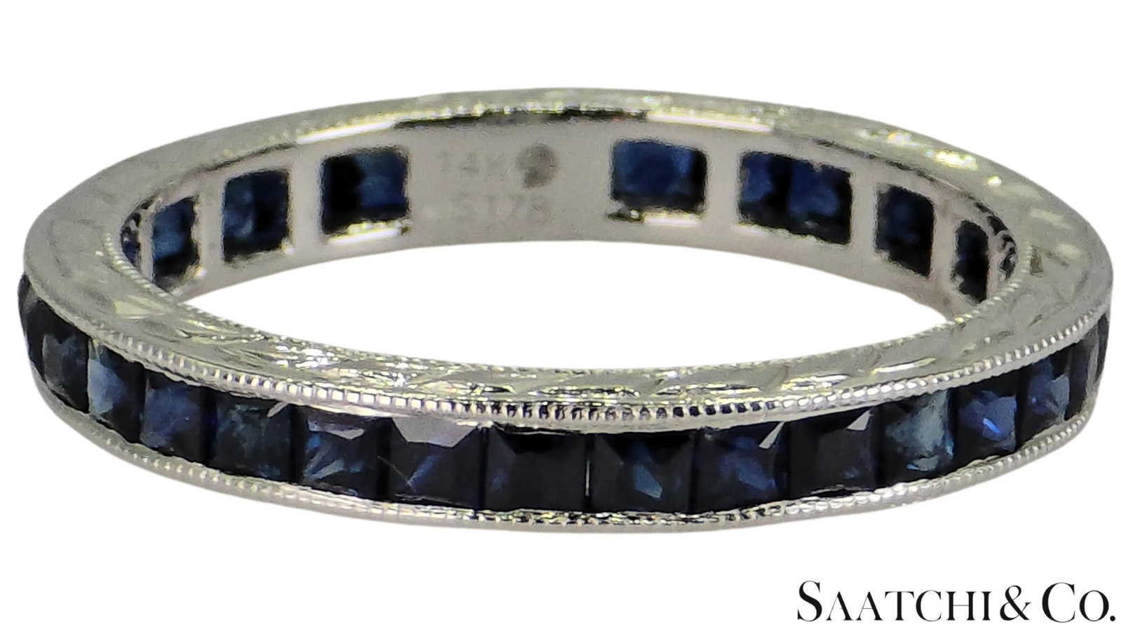 Mid 20th Century Vintage 14k White Gold Ring 2 Ct Natural Sapphire, Elegant Design, Size 6 - 9