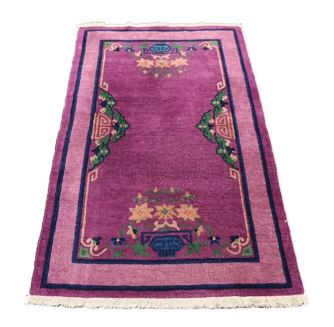 3'x5' Vintage Chinese Art Deco Rug | Purple | Deco Carpet - 2