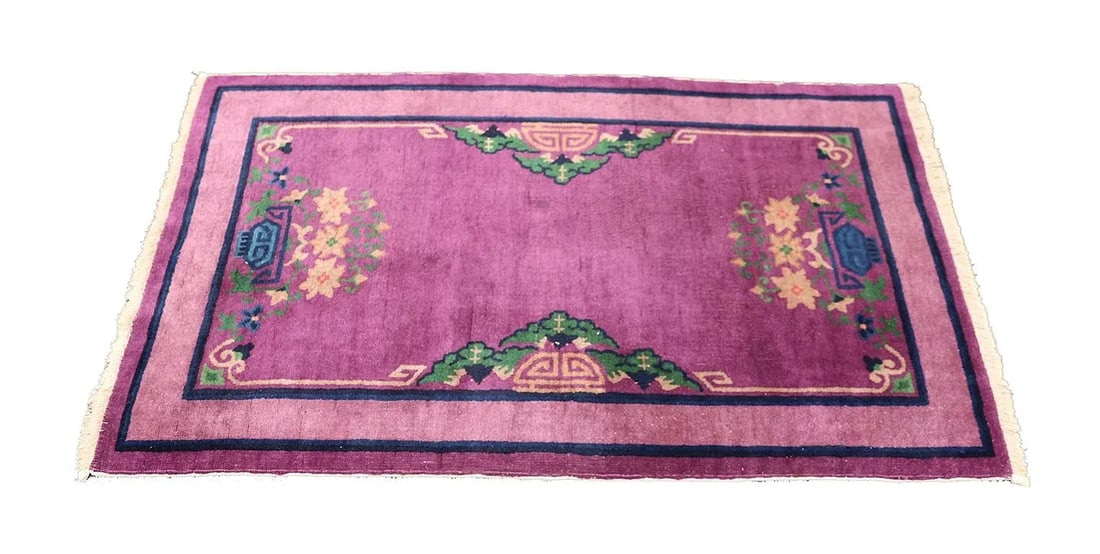 3'x5' Vintage Chinese Art Deco Rug | Purple | Deco Carpet - 3