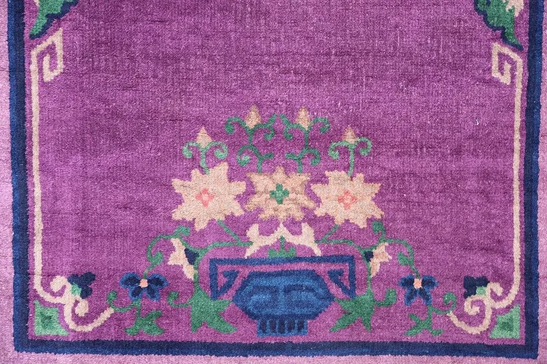 3'x5' Vintage Chinese Art Deco Rug | Purple | Deco Carpet - 4