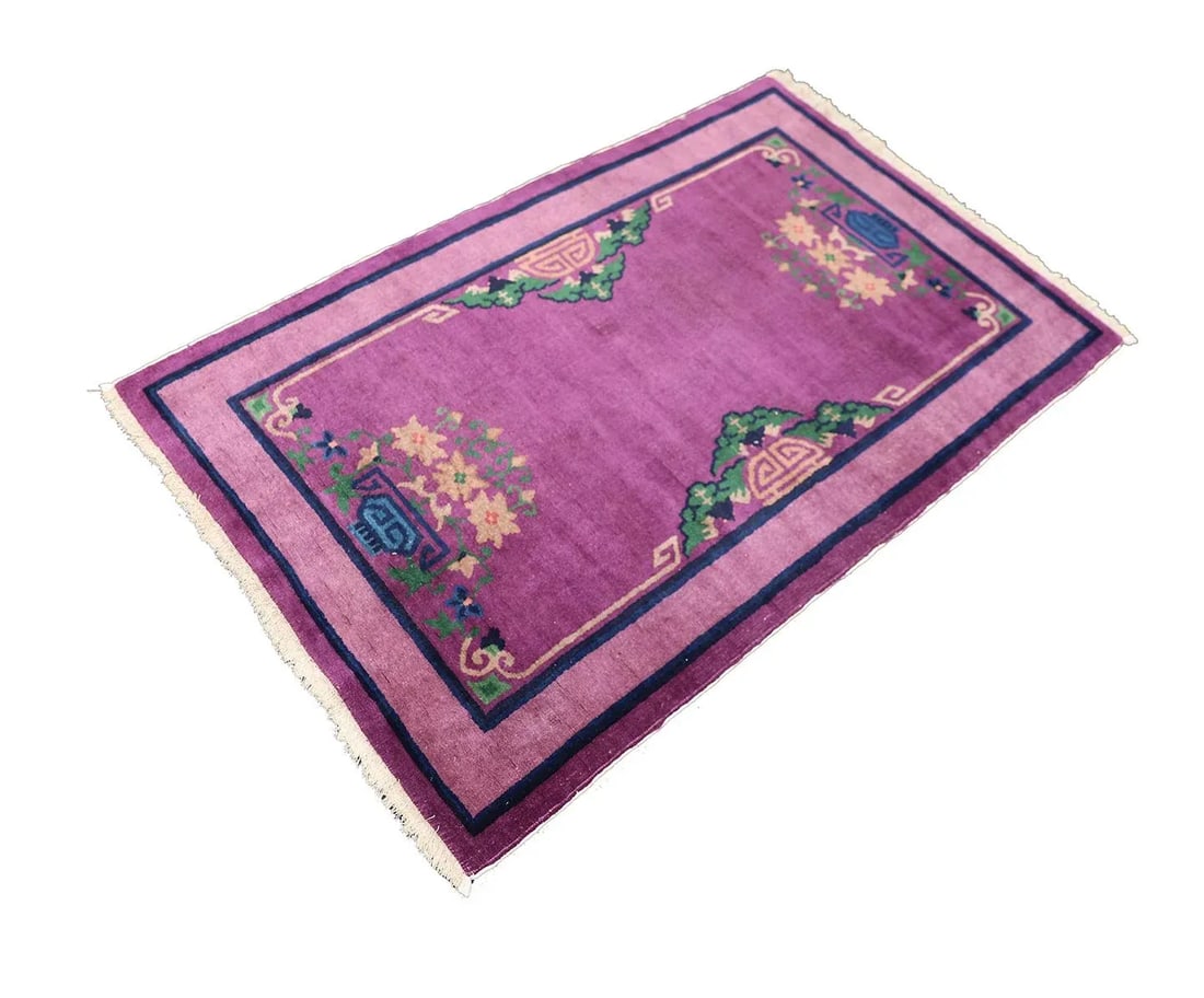 3'x5' Vintage Chinese Art Deco Rug | Purple | Deco Carpet - 5