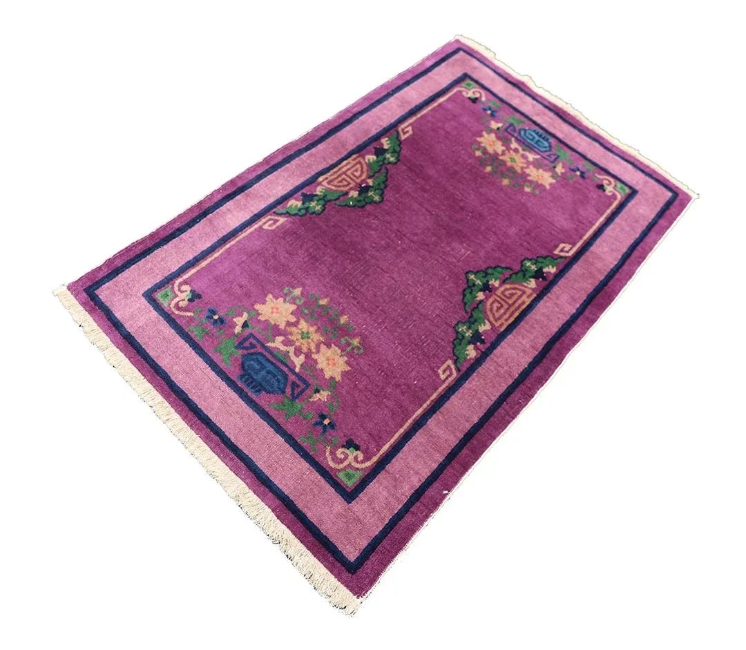 3'x5' Vintage Chinese Art Deco Rug | Purple | Deco Carpet - 6