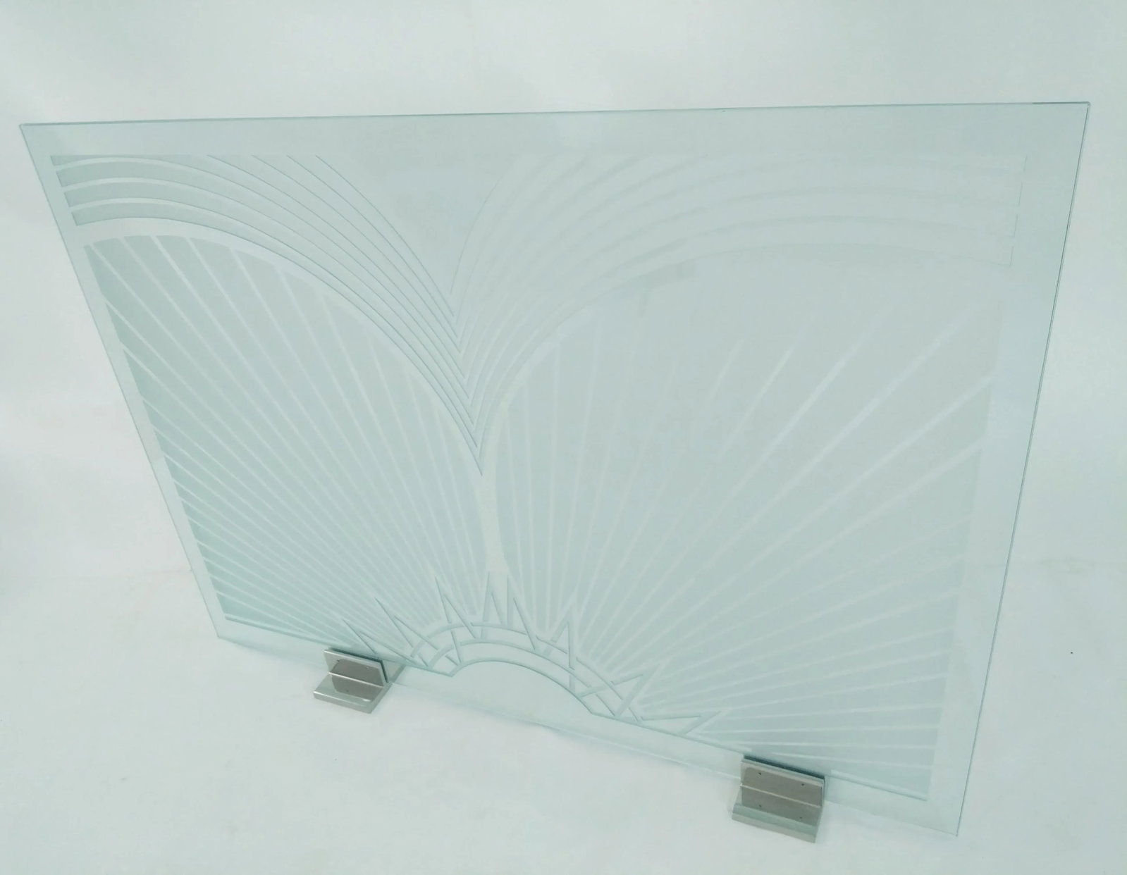 1980s Art Deco Etched Glass and Chrome Fireplace Screen - 3