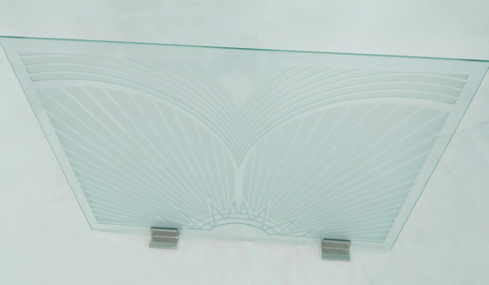 1980s Art Deco Etched Glass and Chrome Fireplace Screen - 4